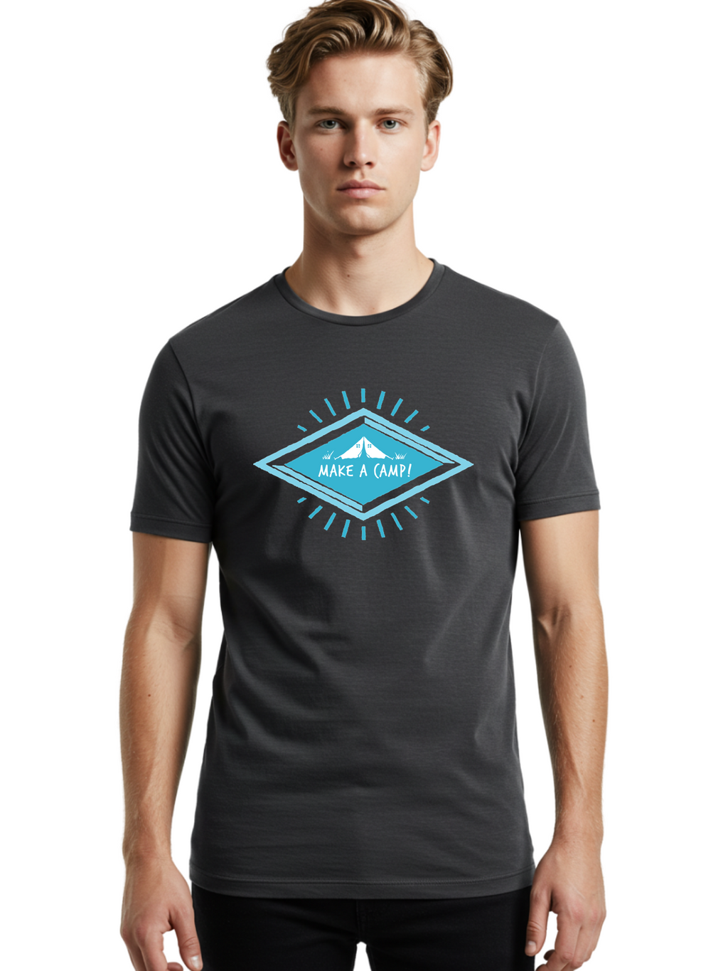 Make A Camp Men'S Graphic Tee, 100% Cotton, Comfortable Casual Summer Wear, Machine Washable, Camping, Tent, Outdoor Adventure, Nature Escape, Make A Camp!, Camping Fun, Outdoor Activities, Adventure Travel, Camping Trip Aae487