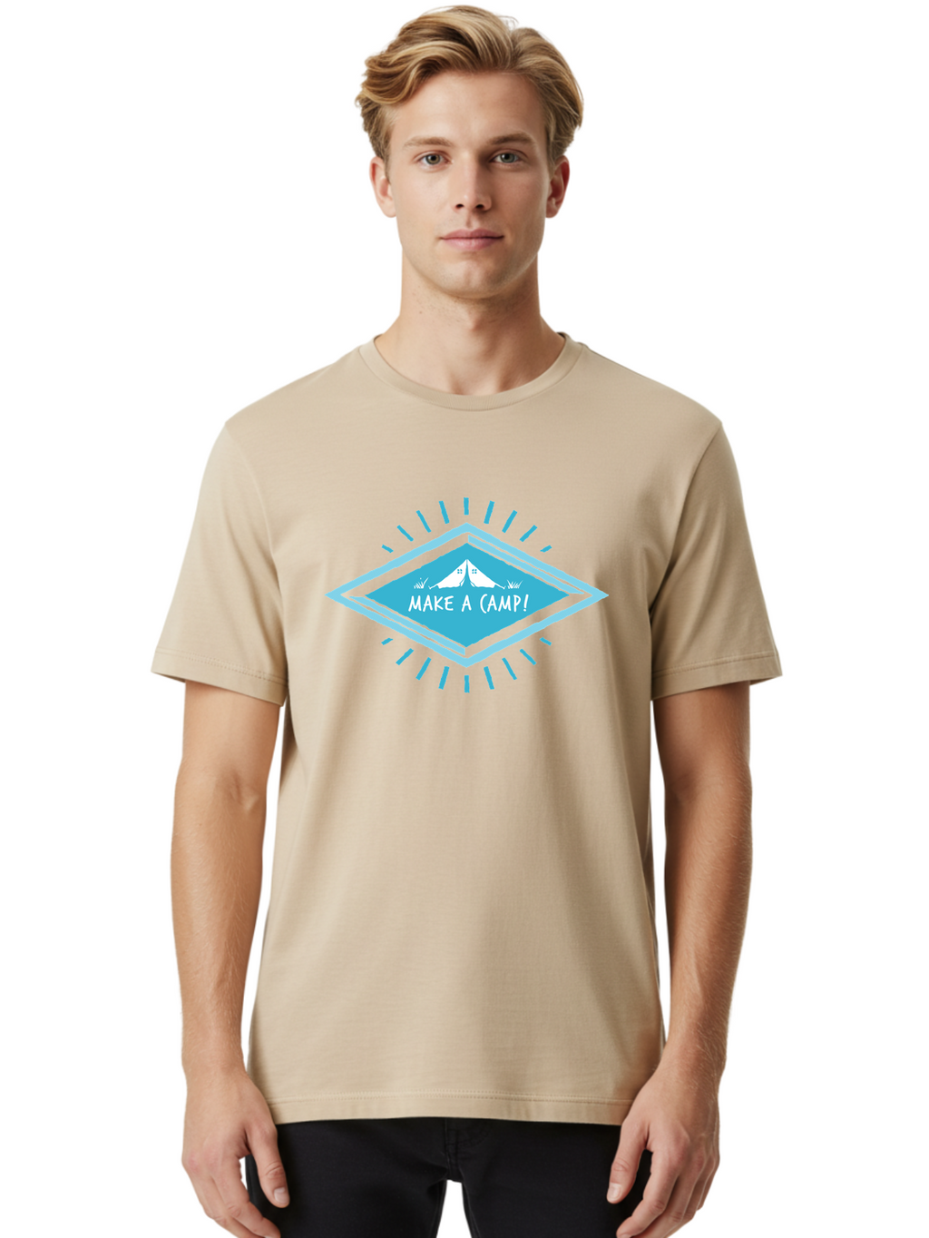 Make A Camp Men'S Graphic Tee, 100% Cotton, Comfortable Casual Summer Wear, Machine Washable, Camping, Tent, Outdoor Adventure, Nature Escape, Make A Camp!, Camping Fun, Outdoor Activities, Adventure Travel, Camping Trip Aae487