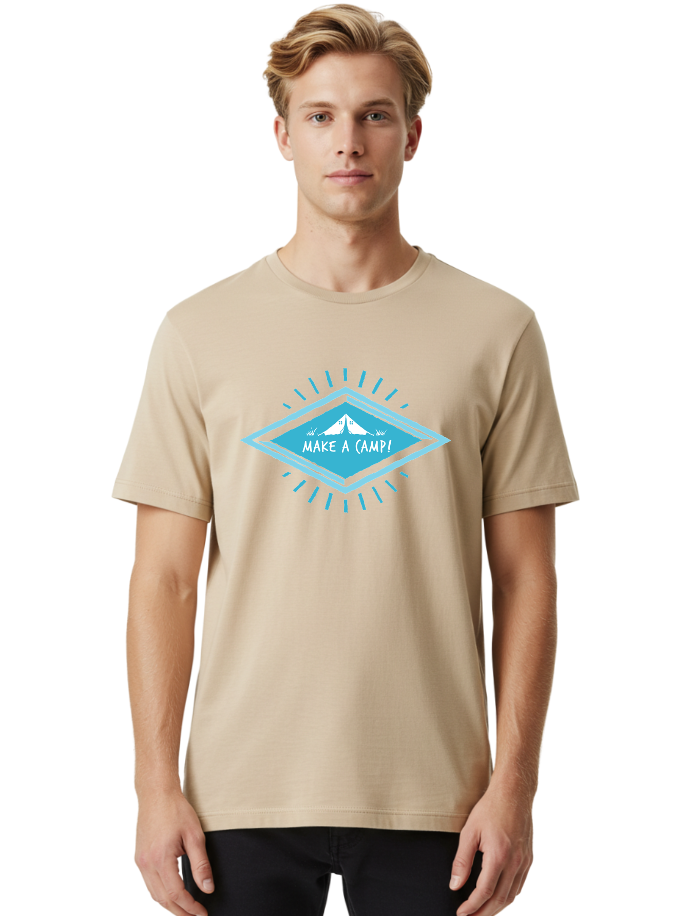 Make A Camp Men'S Graphic Tee, 100% Cotton, Comfortable Casual Summer Wear, Machine Washable, Camping, Tent, Outdoor Adventure, Nature Escape, Make A Camp!, Camping Fun, Outdoor Activities, Adventure Travel, Camping Trip Aae487