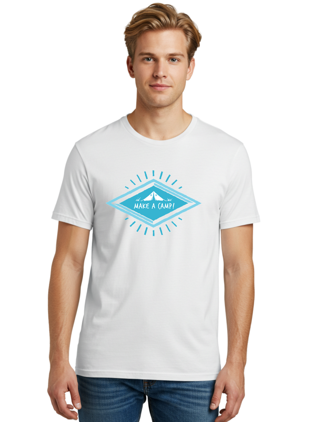 Make A Camp Men'S Graphic Tee, 100% Cotton, Comfortable Casual Summer Wear, Machine Washable, Camping, Tent, Outdoor Adventure, Nature Escape, Make A Camp!, Camping Fun, Outdoor Activities, Adventure Travel, Camping Trip Aae487