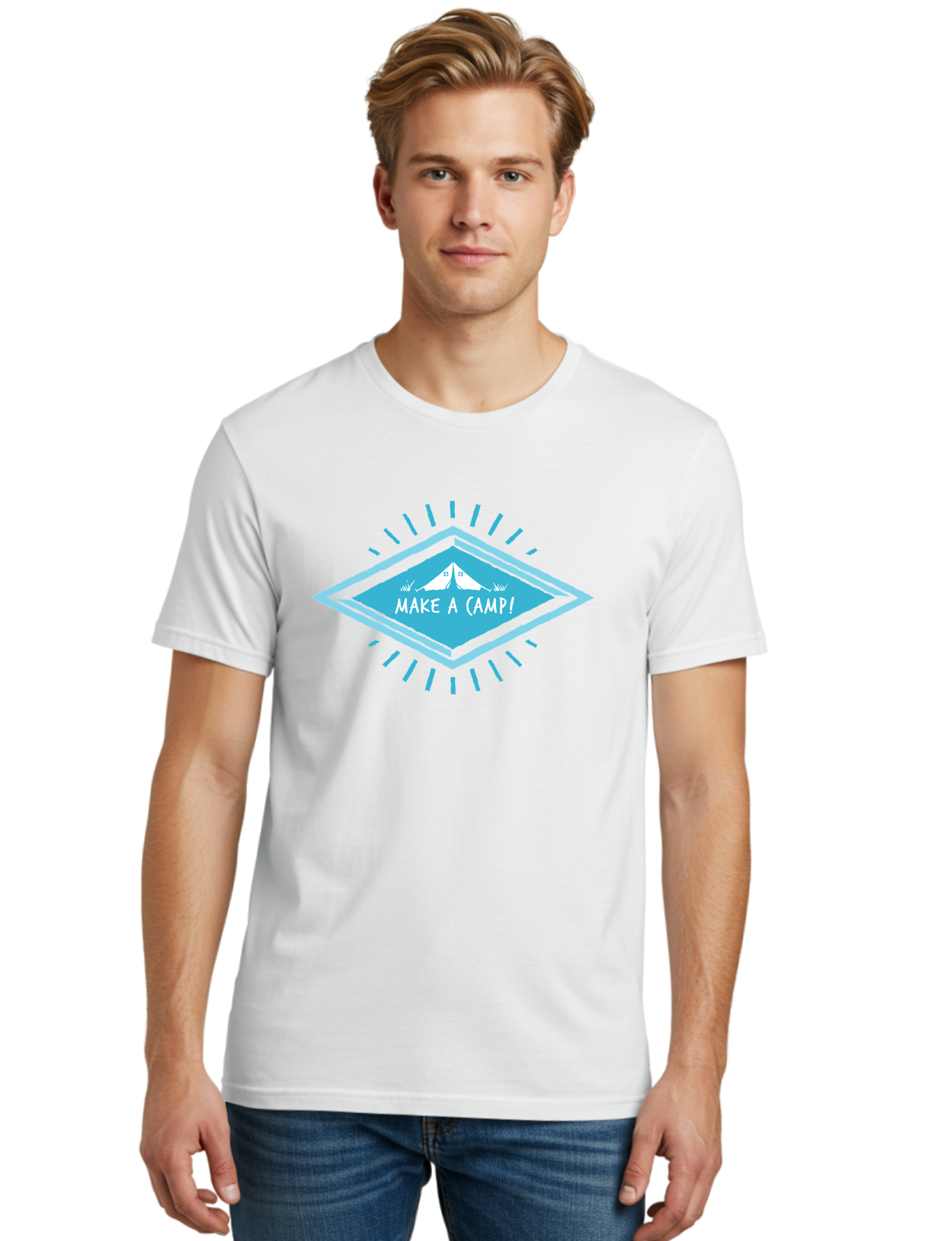 Make A Camp Men'S Graphic Tee, 100% Cotton, Comfortable Casual Summer Wear, Machine Washable, Camping, Tent, Outdoor Adventure, Nature Escape, Make A Camp!, Camping Fun, Outdoor Activities, Adventure Travel, Camping Trip Aae487