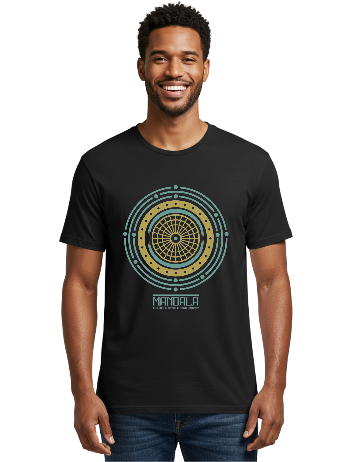 Mandala Men'S Graphic Tee, 100% Cotton, Comfortable Casual Summer Wear, Machine Washable, Sacred Geometry, Metaphysical Symbol, Spiritual Icon, Mystical Art, Esoteric Design, Geometric Pattern, Concentric Circles, Sacred Symbol, Aae489
