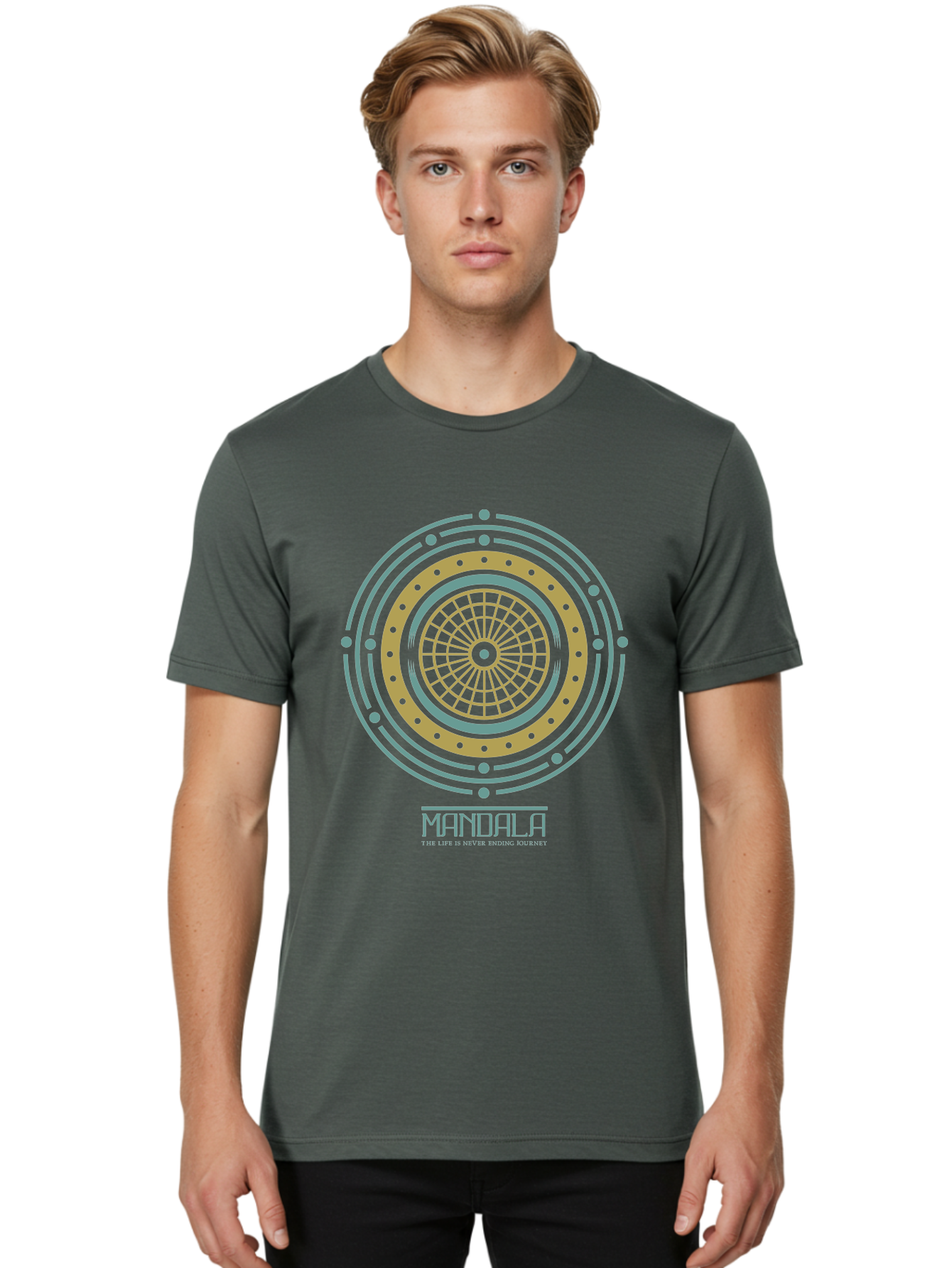 Mandala Men'S Graphic Tee, 100% Cotton, Comfortable Casual Summer Wear, Machine Washable, Sacred Geometry, Metaphysical Symbol, Spiritual Icon, Mystical Art, Esoteric Design, Geometric Pattern, Concentric Circles, Sacred Symbol, Aae489