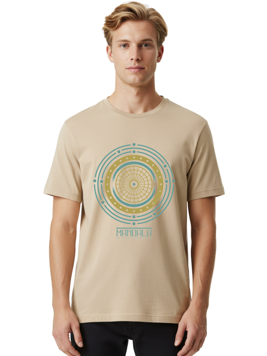 Mandala Men'S Graphic Tee, 100% Cotton, Comfortable Casual Summer Wear, Machine Washable, Sacred Geometry, Metaphysical Symbol, Spiritual Icon, Mystical Art, Esoteric Design, Geometric Pattern, Concentric Circles, Sacred Symbol, Aae489