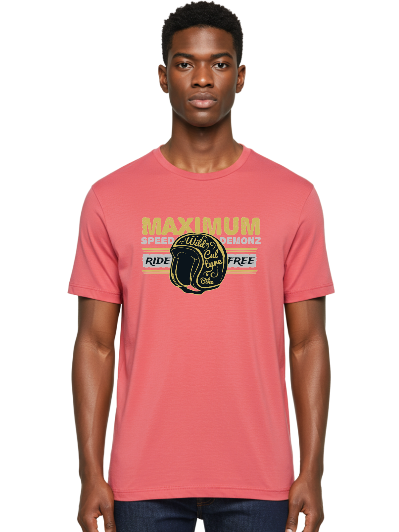 Maximum Speed Demonz Men'S Graphic Tee, 100% Cotton, Comfortable Casual Summer Wear, Machine Washable, Motorcycle Helmet, Wild Culture Bike, Ride Free, Maximum Speed, Demonz, Biker Culture, Freedom Ride Aae493