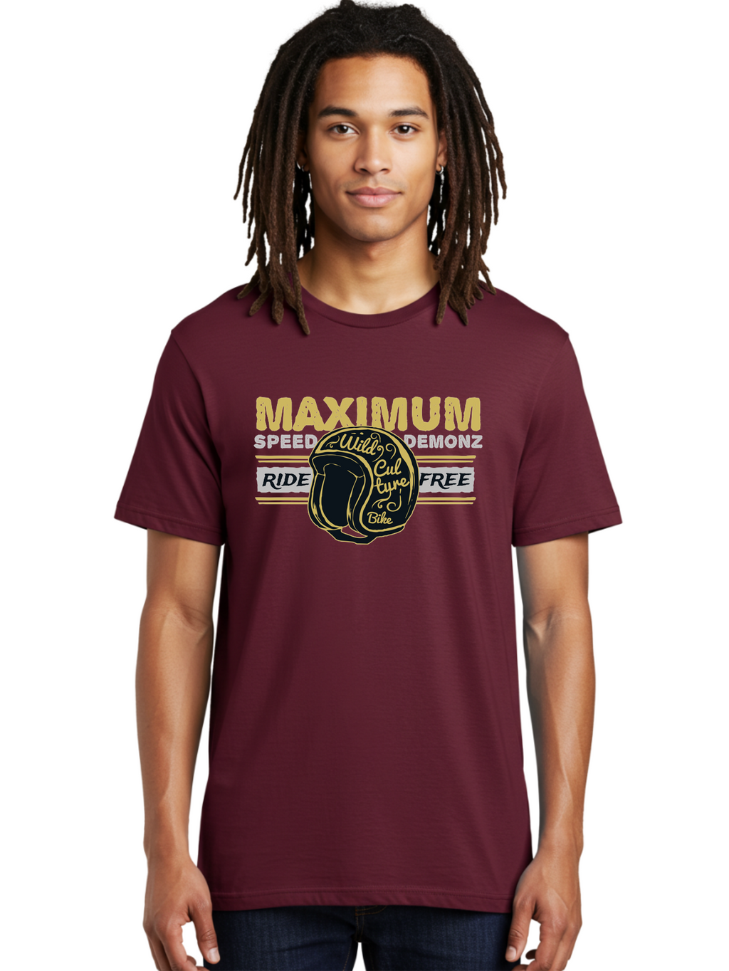 Maximum Speed Demonz Men'S Graphic Tee, 100% Cotton, Comfortable Casual Summer Wear, Machine Washable, Motorcycle Helmet, Wild Culture Bike, Ride Free, Maximum Speed, Demonz, Biker Culture, Freedom Ride Aae493