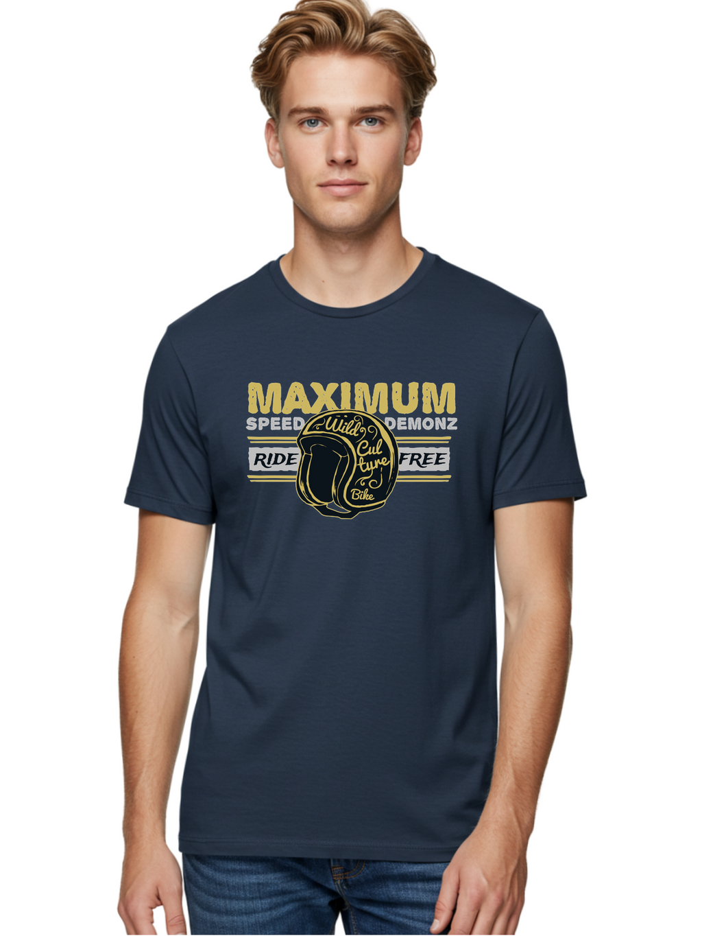 Maximum Speed Demonz Men'S Graphic Tee, 100% Cotton, Comfortable Casual Summer Wear, Machine Washable, Motorcycle Helmet, Wild Culture Bike, Ride Free, Maximum Speed, Demonz, Biker Culture, Freedom Ride Aae493