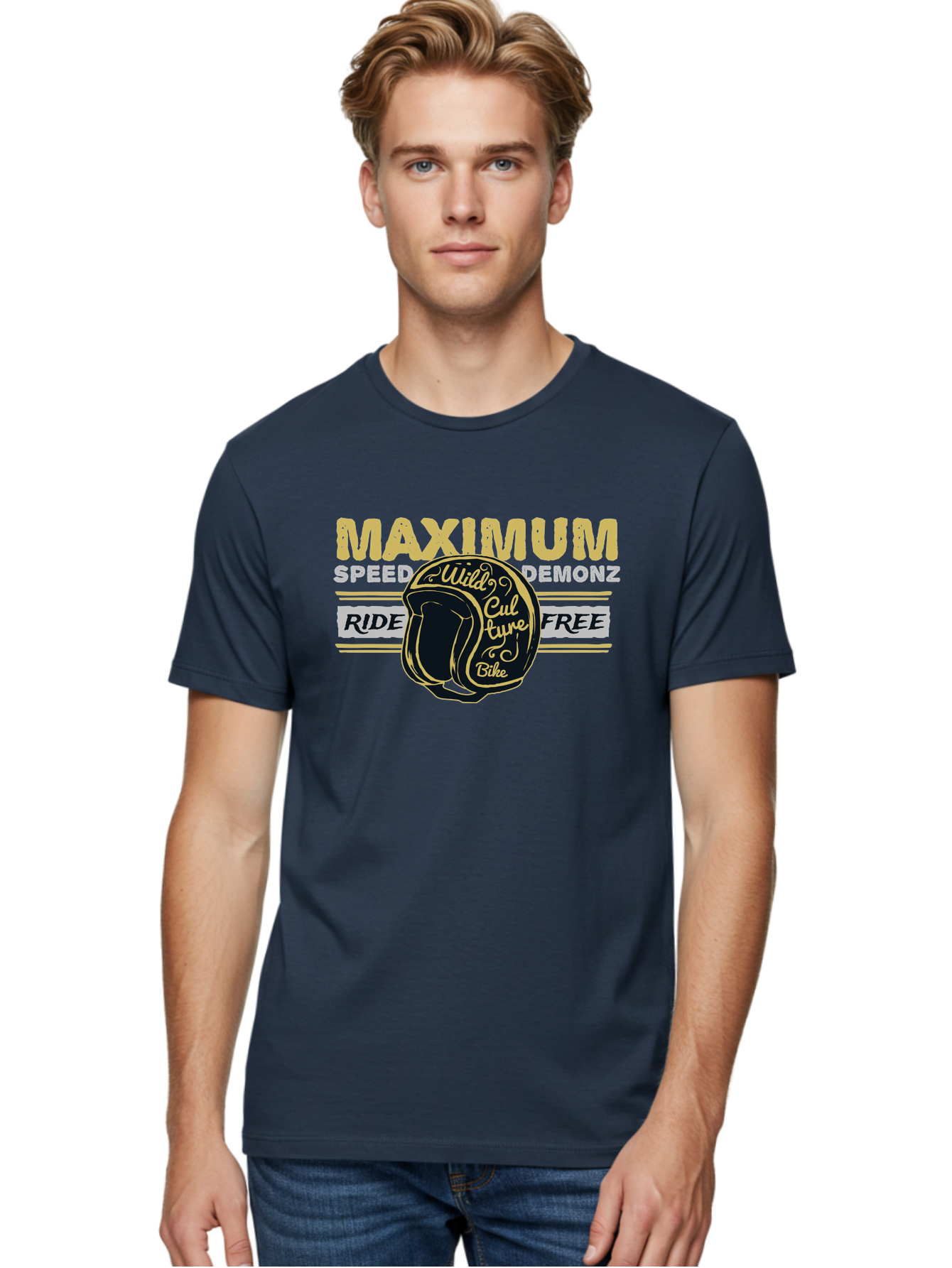 Maximum Speed Demonz Men'S Graphic Tee, 100% Cotton, Comfortable Casual Summer Wear, Machine Washable, Motorcycle Helmet, Wild Culture Bike, Ride Free, Maximum Speed, Demonz, Biker Culture, Freedom Ride Aae493