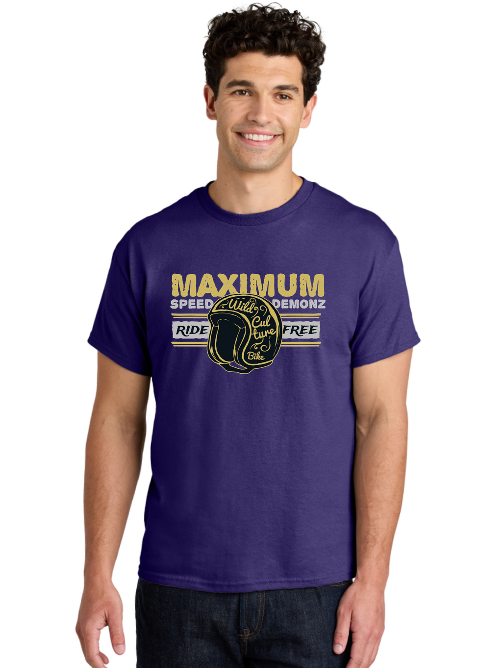 Maximum Speed Demonz Men'S Graphic Tee, 100% Cotton, Comfortable Casual Summer Wear, Machine Washable, Motorcycle Helmet, Wild Culture Bike, Ride Free, Maximum Speed, Demonz, Biker Culture, Freedom Ride Aae493