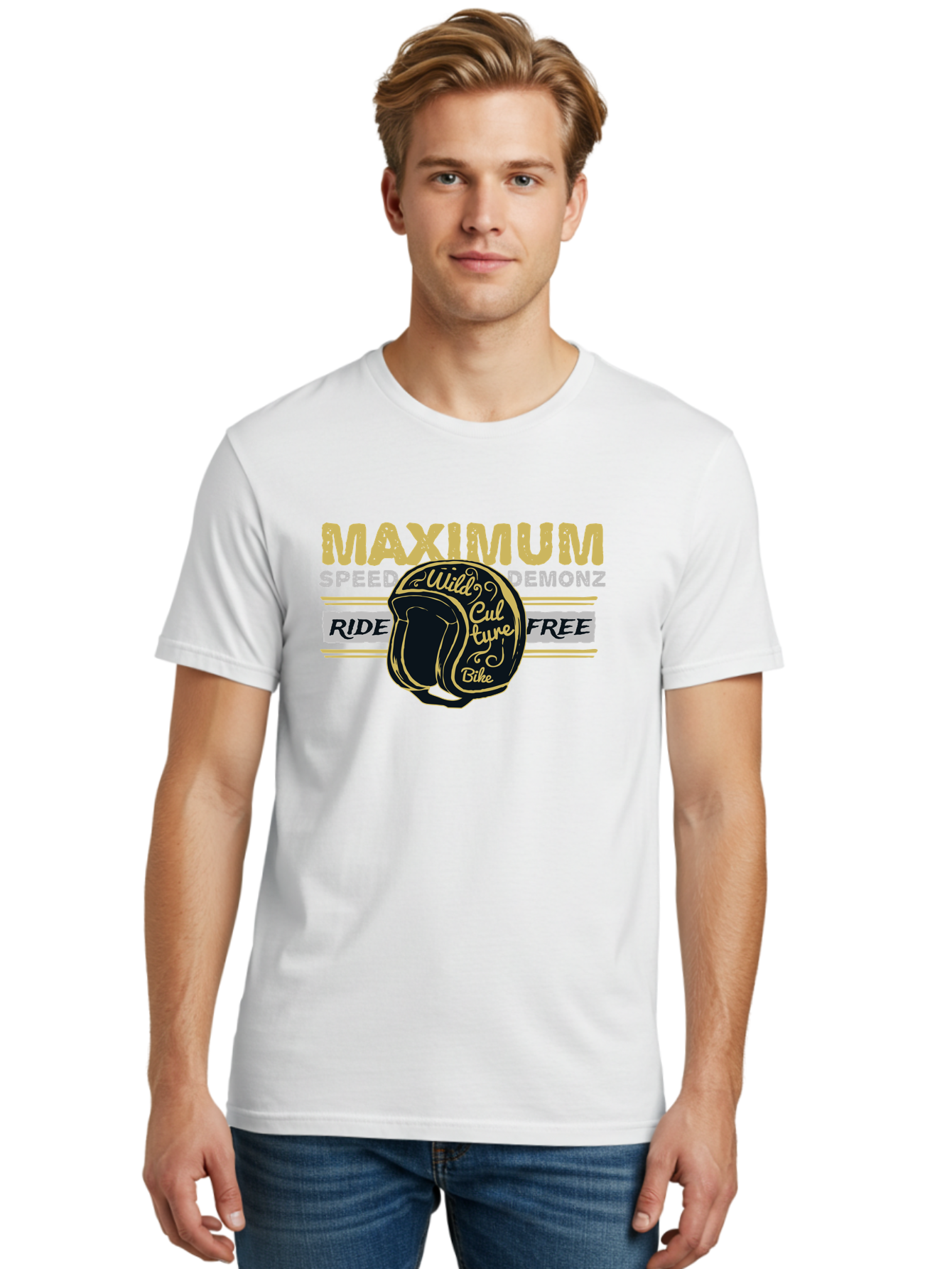 Maximum Speed Demonz Men'S Graphic Tee, 100% Cotton, Comfortable Casual Summer Wear, Machine Washable, Motorcycle Helmet, Wild Culture Bike, Ride Free, Maximum Speed, Demonz, Biker Culture, Freedom Ride Aae493