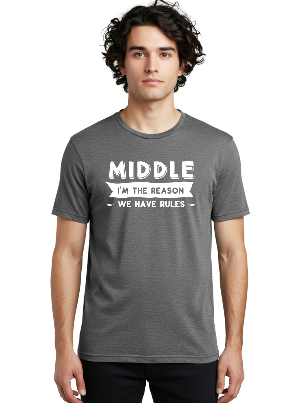 Middle - I_M The Reason White Men'S Graphic Tee, 100% Cotton, Comfortable Casual Summer Wear, Machine Washable, Humorous Quote, Funny Saying, Middle Child Humor, Sibling Jokes, Family Humor, Witty Phrase, Rules, Reason Aae499