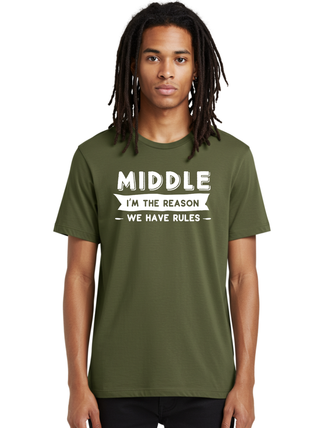 Middle - I_M The Reason White Men'S Graphic Tee, 100% Cotton, Comfortable Casual Summer Wear, Machine Washable, Humorous Quote, Funny Saying, Middle Child Humor, Sibling Jokes, Family Humor, Witty Phrase, Rules, Reason Aae499