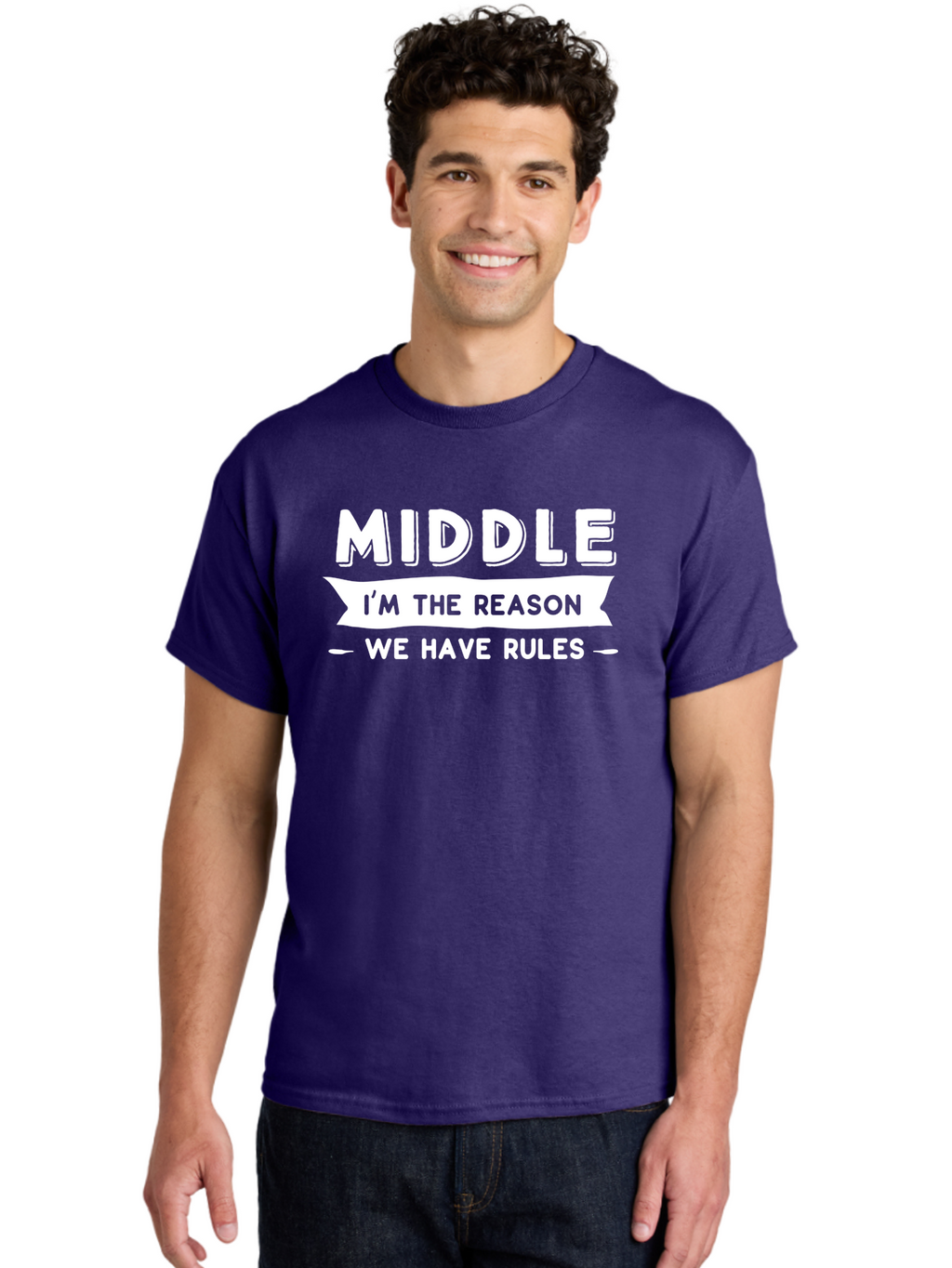 Middle - I_M The Reason White Men'S Graphic Tee, 100% Cotton, Comfortable Casual Summer Wear, Machine Washable, Humorous Quote, Funny Saying, Middle Child Humor, Sibling Jokes, Family Humor, Witty Phrase, Rules, Reason Aae499