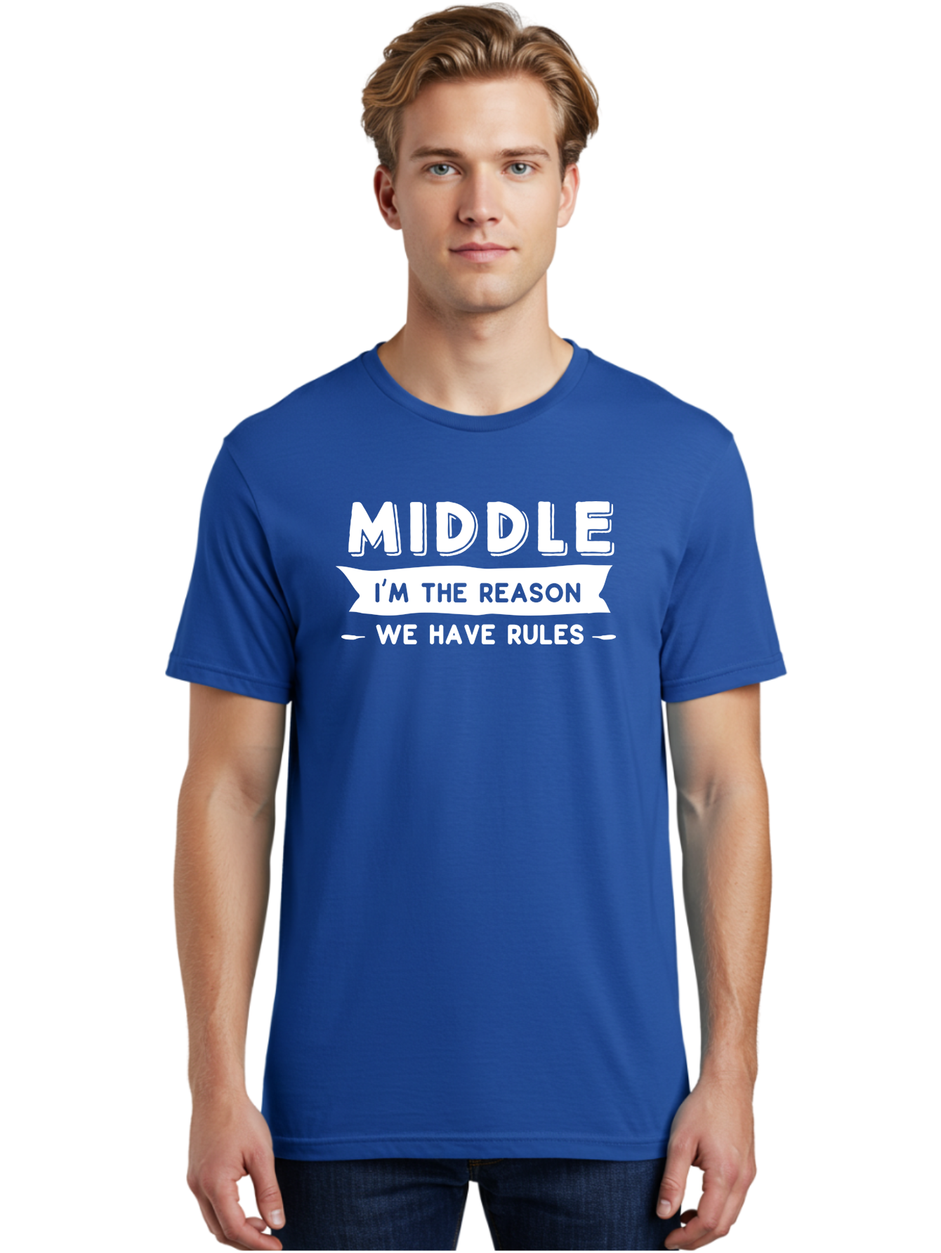 Middle - I_M The Reason White Men'S Graphic Tee, 100% Cotton, Comfortable Casual Summer Wear, Machine Washable, Humorous Quote, Funny Saying, Middle Child Humor, Sibling Jokes, Family Humor, Witty Phrase, Rules, Reason Aae499