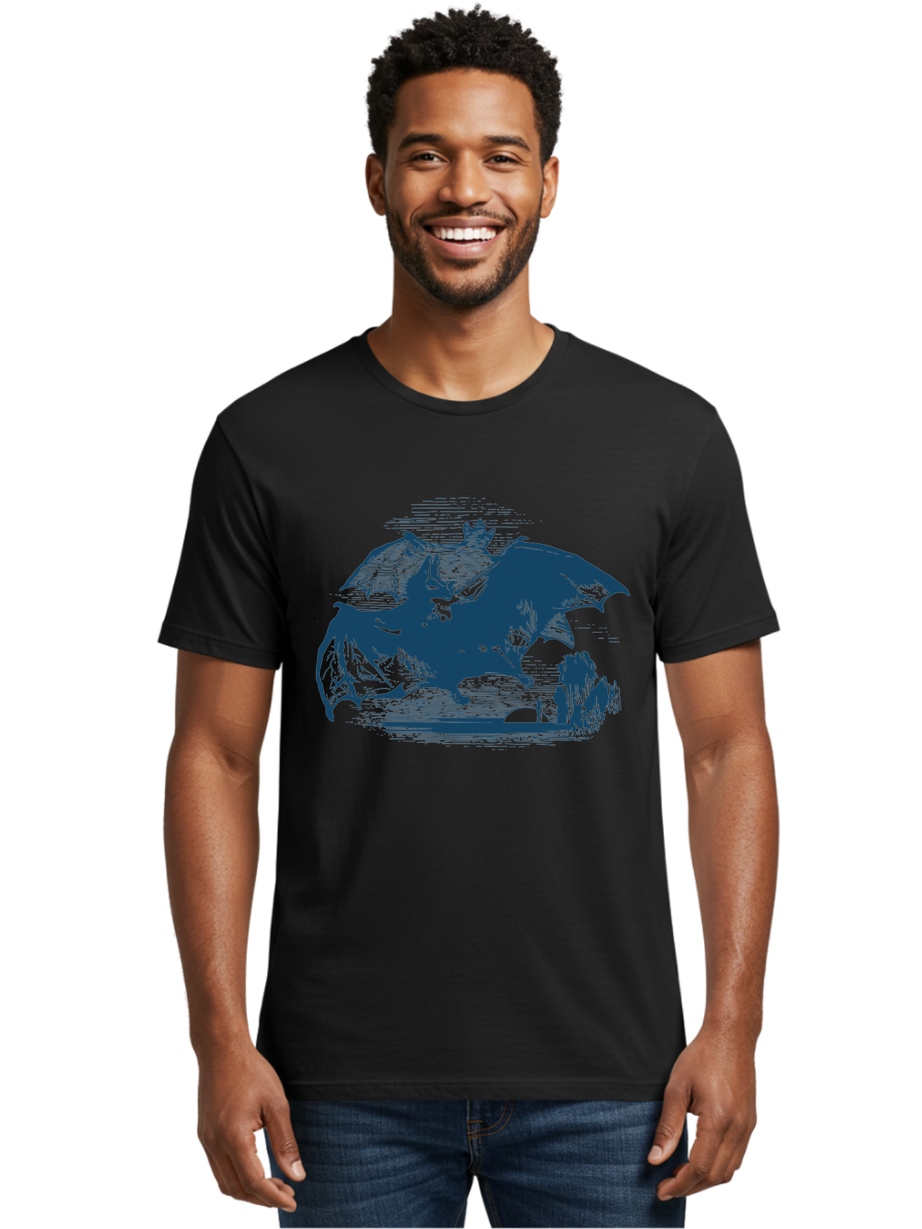 Midnight Bat Flight Men'S Graphic Tee, 100% Cotton, Comfortable Casual Summer Wear, Machine Washable, Vampire Bat Flying, Fantasy Creature, Night Creature, Horror Theme, Gothic Style, Dark Art, Mythical Being, Supernatural Creature, Aae501
