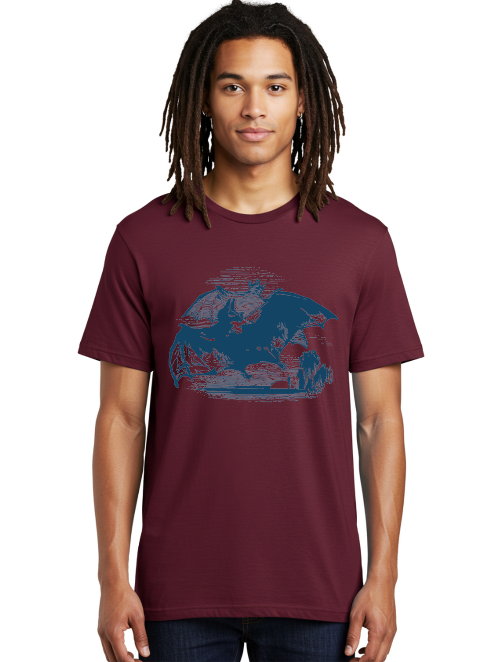 Midnight Bat Flight Men'S Graphic Tee, 100% Cotton, Comfortable Casual Summer Wear, Machine Washable, Vampire Bat Flying, Fantasy Creature, Night Creature, Horror Theme, Gothic Style, Dark Art, Mythical Being, Supernatural Creature, Aae501