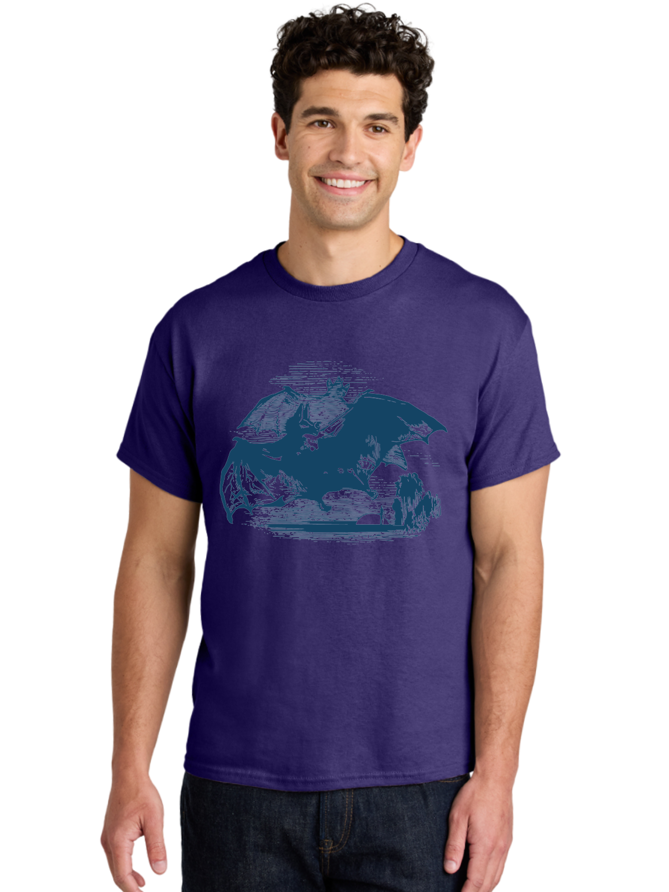 Midnight Bat Flight Men'S Graphic Tee, 100% Cotton, Comfortable Casual Summer Wear, Machine Washable, Vampire Bat Flying, Fantasy Creature, Night Creature, Horror Theme, Gothic Style, Dark Art, Mythical Being, Supernatural Creature, Aae501