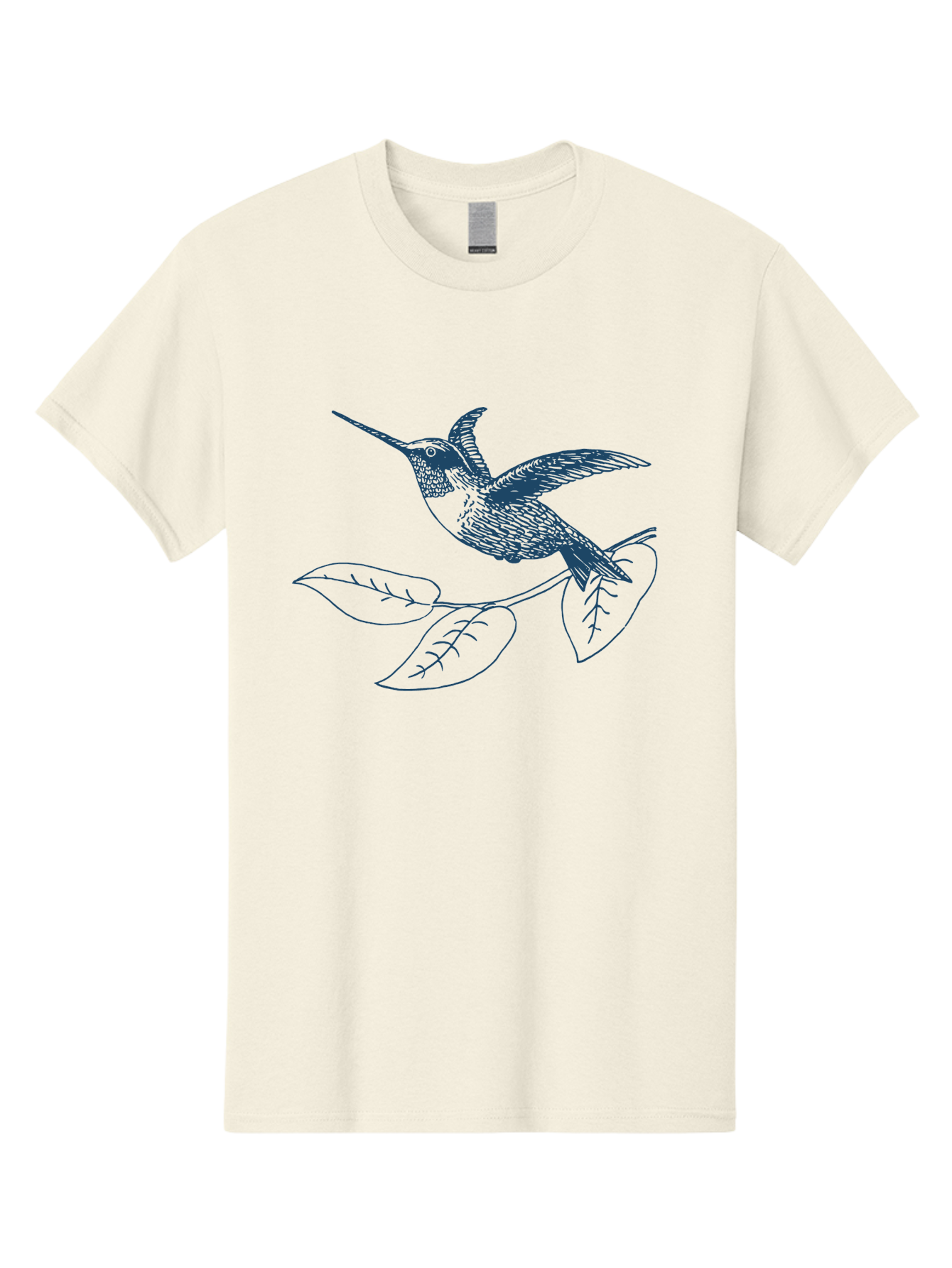 Midnight Colibri 2 Men'S Graphic Tee, 100% Cotton, Comfortable Casual Summer Wear, Machine Washable, Hummingbird Perched On Branch, Line Art, Minimalist Design, Simple Shapes, Bird In Flight, Leaves, Natural Elements, Illustration Art, Aae503