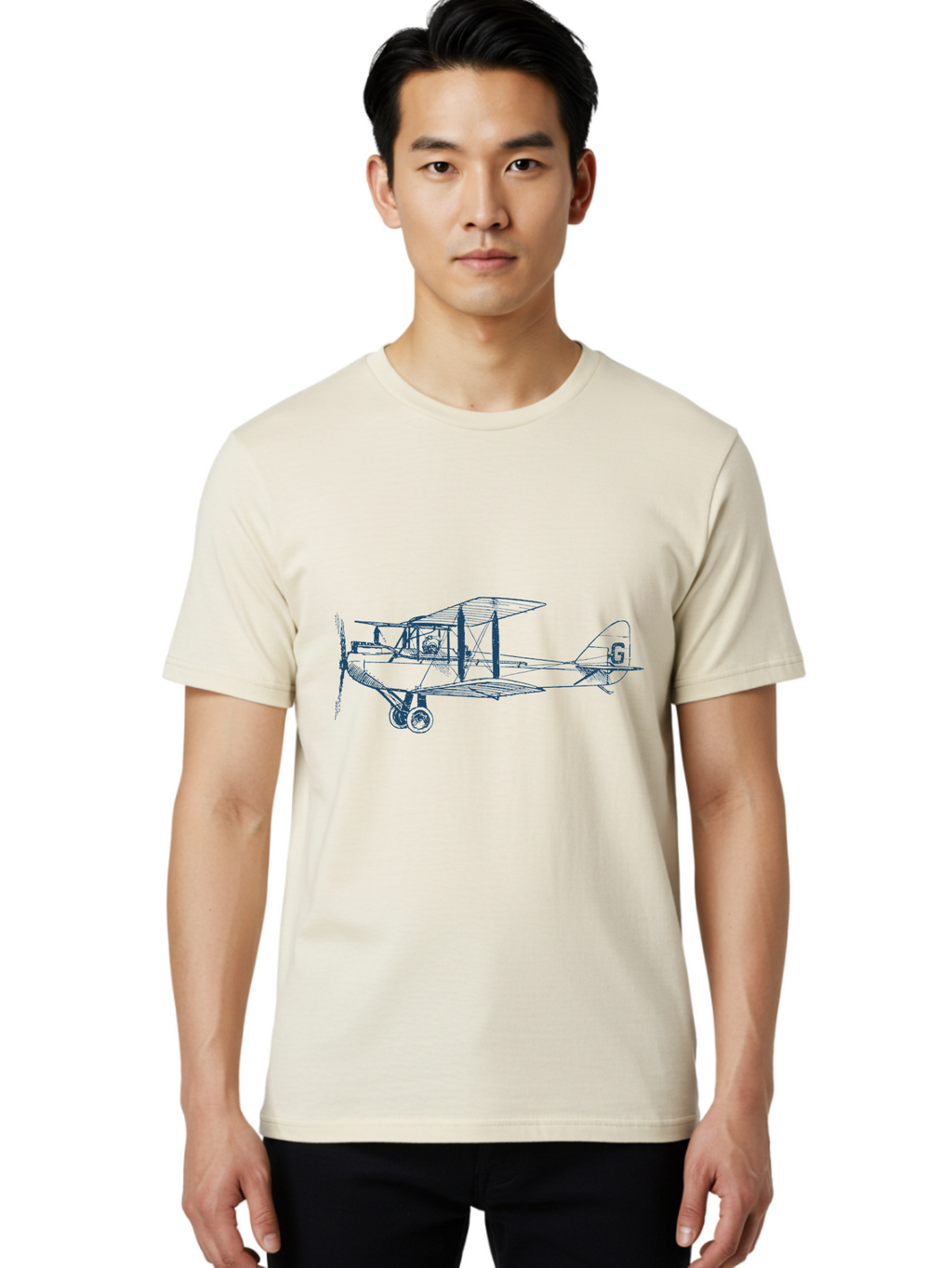 Midnight Flight Plane Men'S Graphic Tee, 100% Cotton, Comfortable Casual Summer Wear, Machine Washable, Vintage Biplane, Classic Aircraft Design, Historical Aviation, Retro Flying Machine, G Tail Identifier, Propeller Driven Plane, Aae504