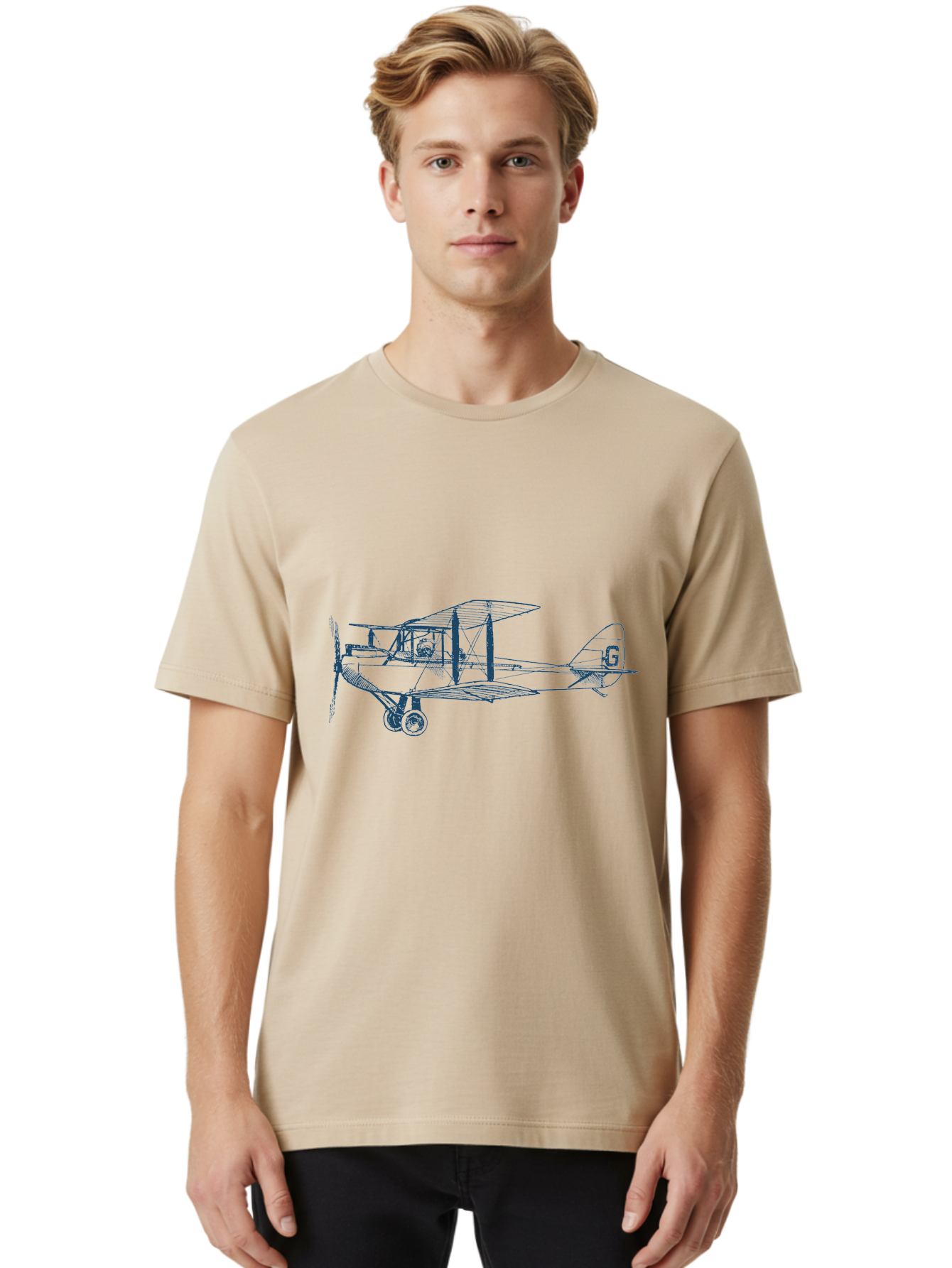 Midnight Flight Plane Men'S Graphic Tee, 100% Cotton, Comfortable Casual Summer Wear, Machine Washable, Vintage Biplane, Classic Aircraft Design, Historical Aviation, Retro Flying Machine, G Tail Identifier, Propeller Driven Plane, Aae504