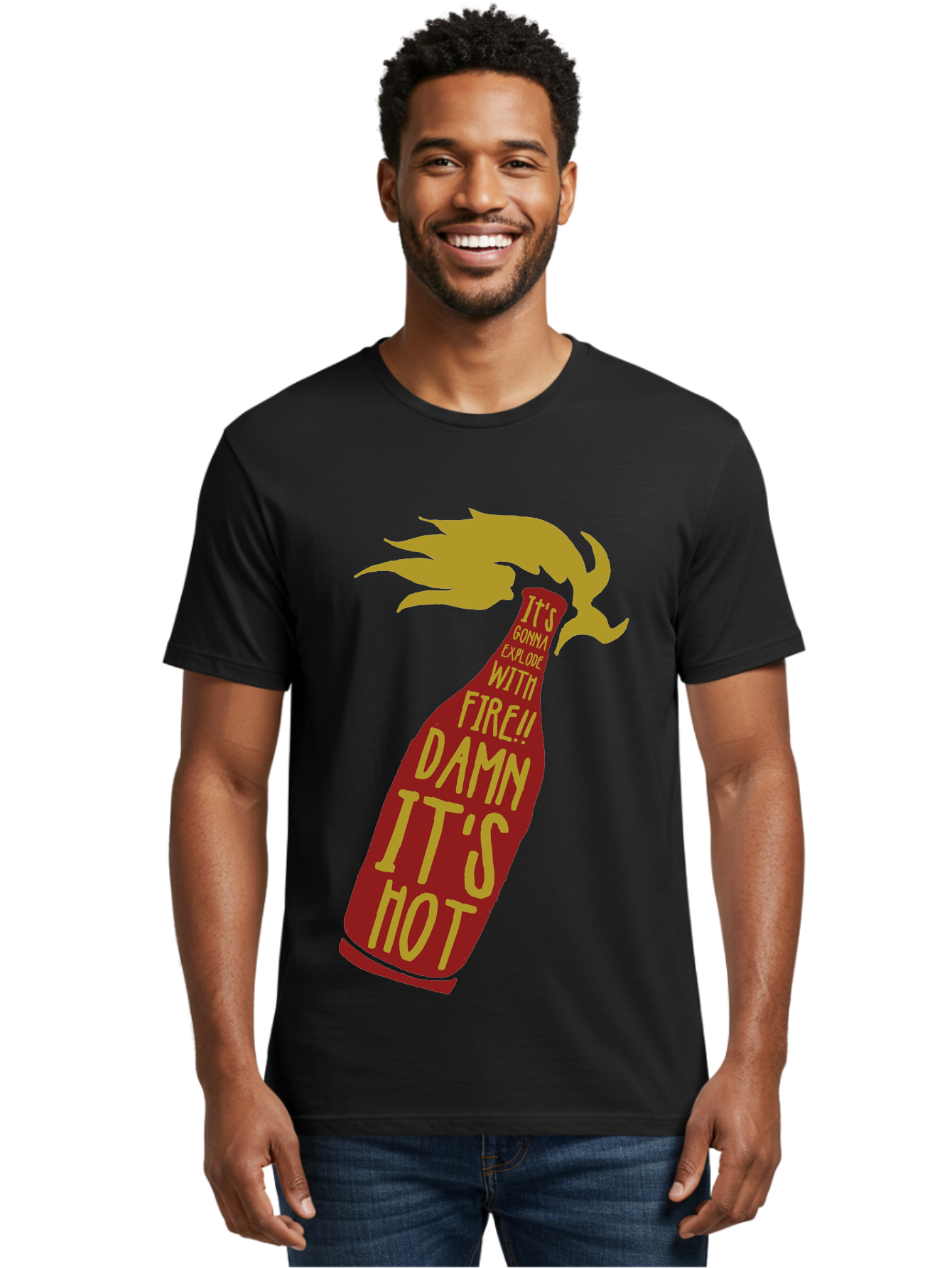Molotov Explode Men'S Graphic Tee, 100% Cotton, Comfortable Casual Summer Wear, Machine Washable, Hot Sauce, Spicy Food, Condiment Bottle, Fire, Explosion, Bold Typography, Fiery Flavor, Culinary Art Aae506