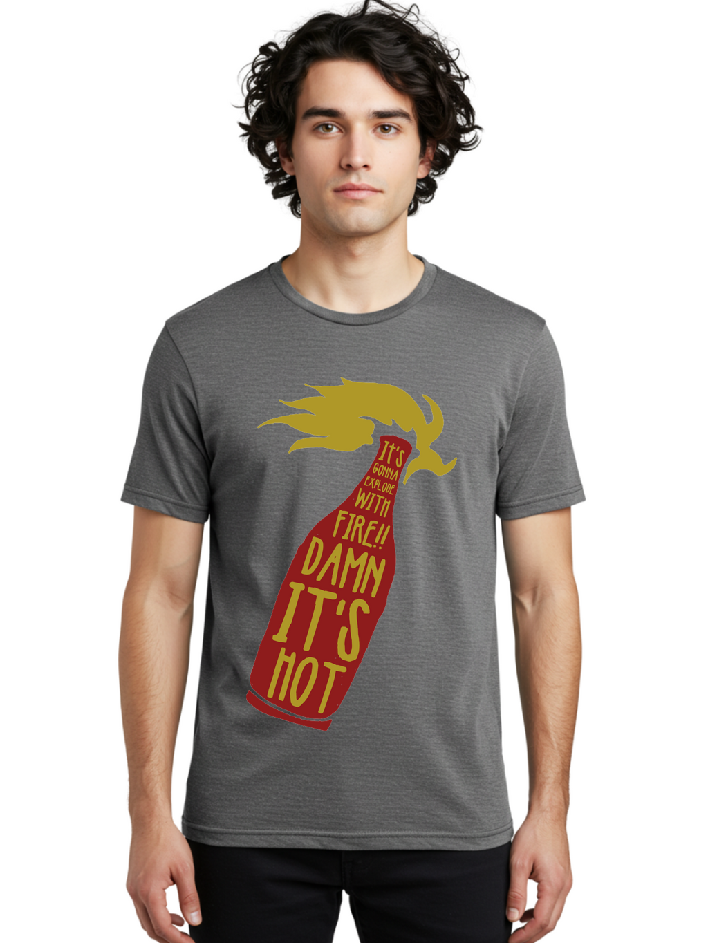 Molotov Explode Men'S Graphic Tee, 100% Cotton, Comfortable Casual Summer Wear, Machine Washable, Hot Sauce, Spicy Food, Condiment Bottle, Fire, Explosion, Bold Typography, Fiery Flavor, Culinary Art Aae506
