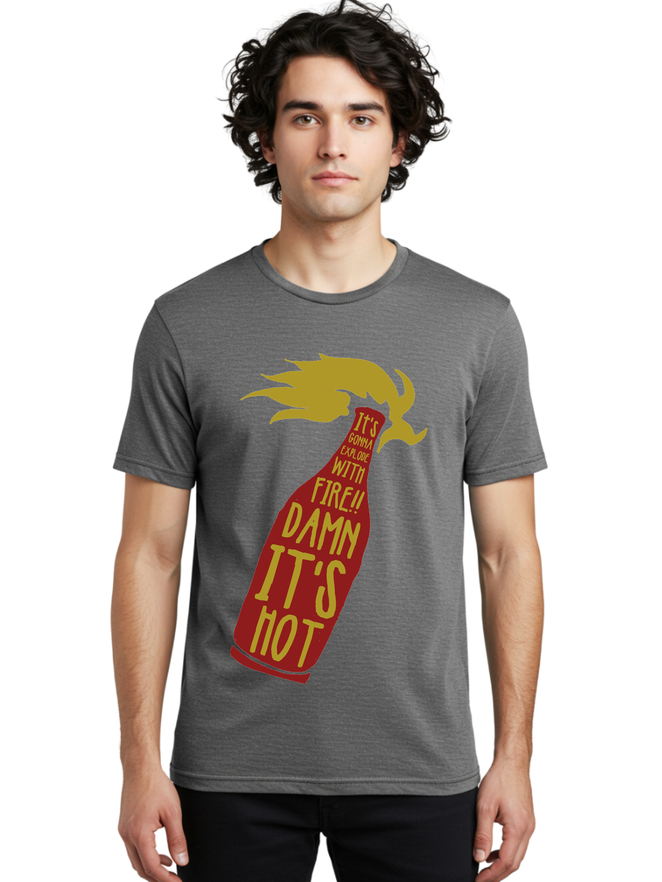 Molotov Explode Men'S Graphic Tee, 100% Cotton, Comfortable Casual Summer Wear, Machine Washable, Hot Sauce, Spicy Food, Condiment Bottle, Fire, Explosion, Bold Typography, Fiery Flavor, Culinary Art Aae506