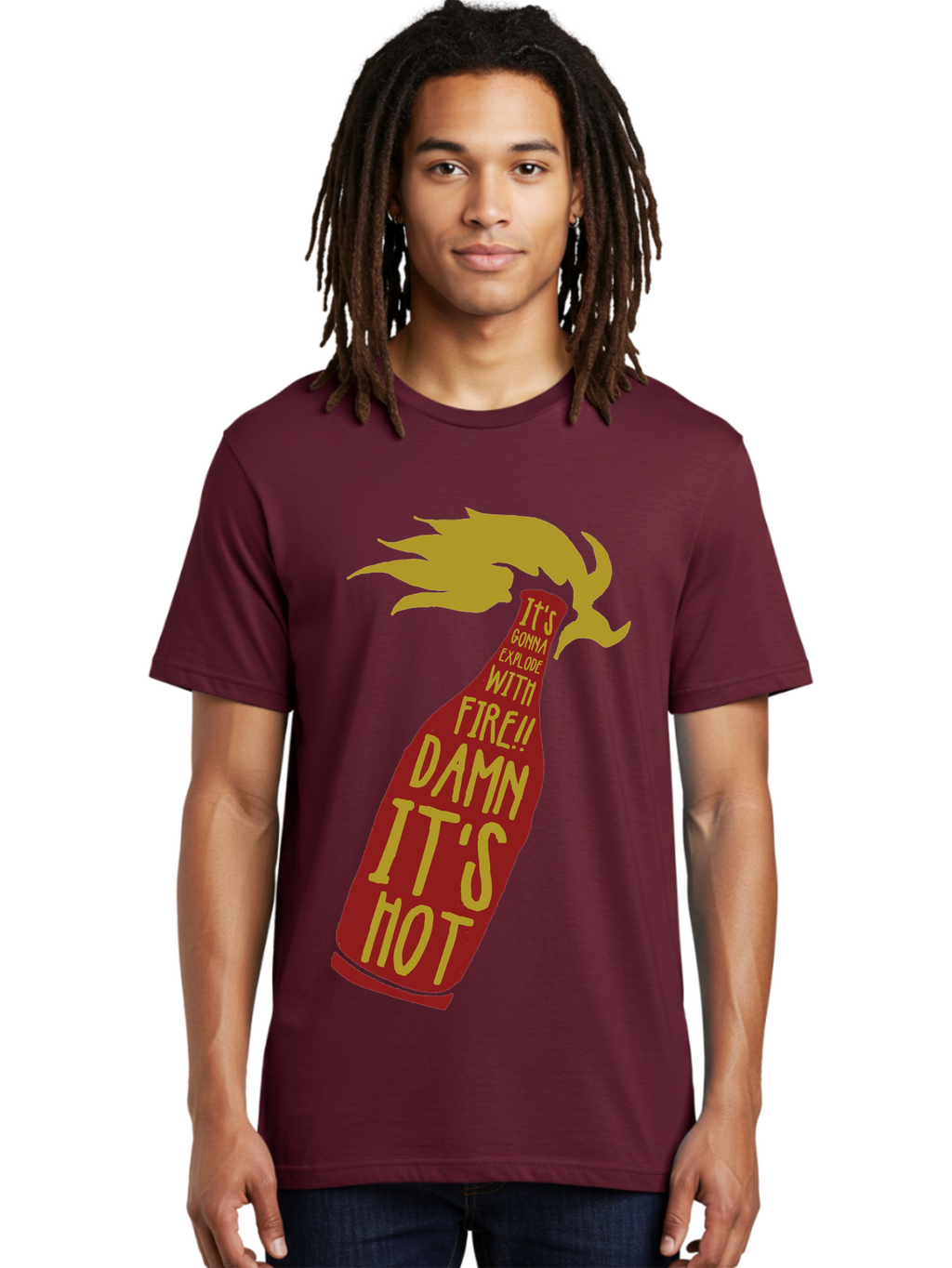 Molotov Explode Men'S Graphic Tee, 100% Cotton, Comfortable Casual Summer Wear, Machine Washable, Hot Sauce, Spicy Food, Condiment Bottle, Fire, Explosion, Bold Typography, Fiery Flavor, Culinary Art Aae506