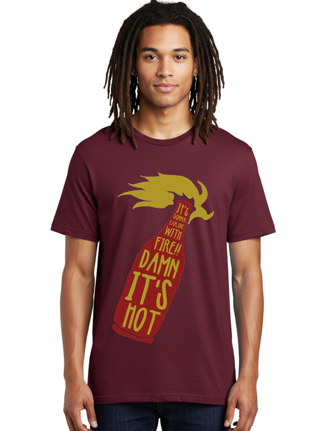 Molotov Explode Men'S Graphic Tee, 100% Cotton, Comfortable Casual Summer Wear, Machine Washable, Hot Sauce, Spicy Food, Condiment Bottle, Fire, Explosion, Bold Typography, Fiery Flavor, Culinary Art Aae506