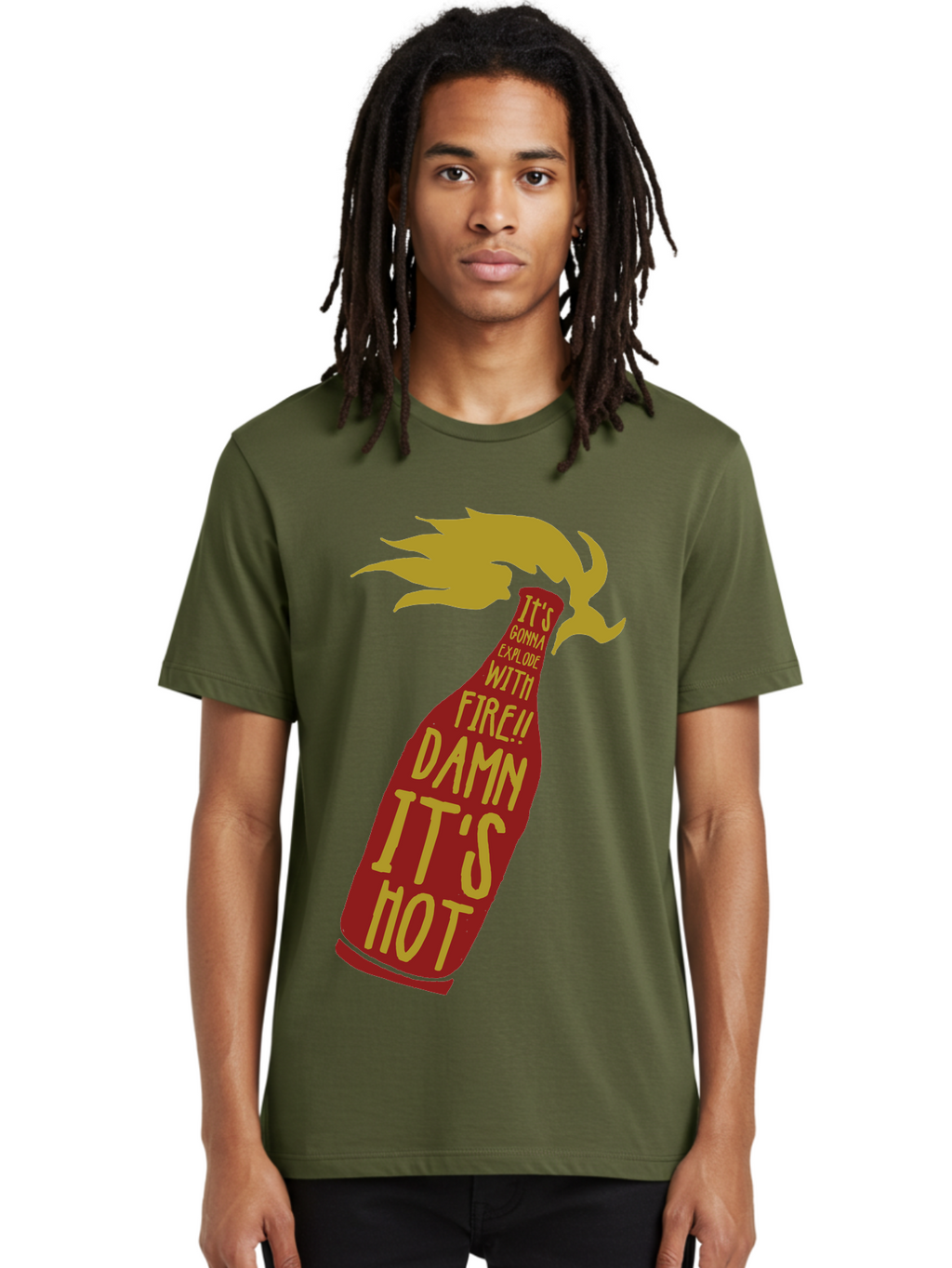Molotov Explode Men'S Graphic Tee, 100% Cotton, Comfortable Casual Summer Wear, Machine Washable, Hot Sauce, Spicy Food, Condiment Bottle, Fire, Explosion, Bold Typography, Fiery Flavor, Culinary Art Aae506