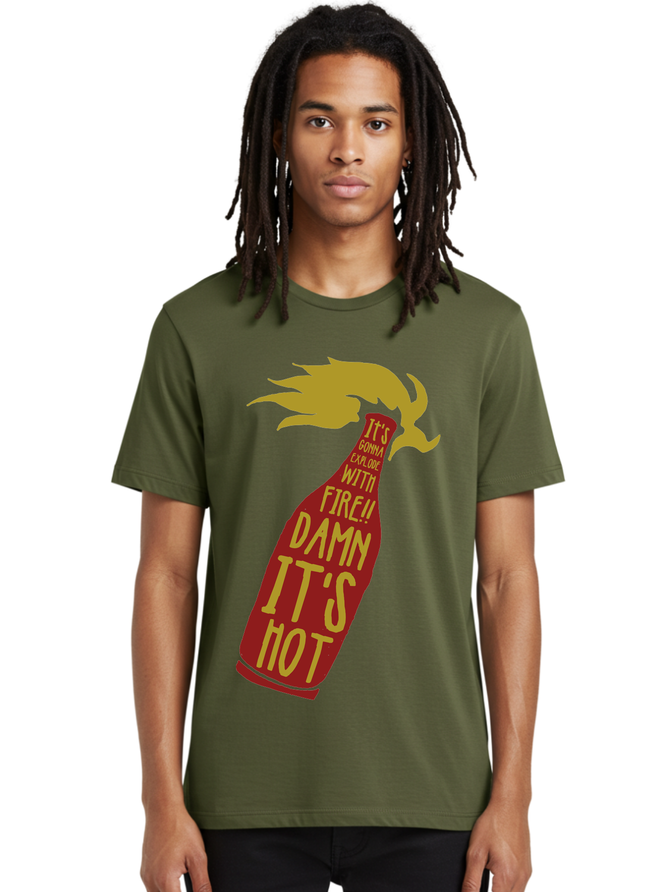 Molotov Explode Men'S Graphic Tee, 100% Cotton, Comfortable Casual Summer Wear, Machine Washable, Hot Sauce, Spicy Food, Condiment Bottle, Fire, Explosion, Bold Typography, Fiery Flavor, Culinary Art Aae506