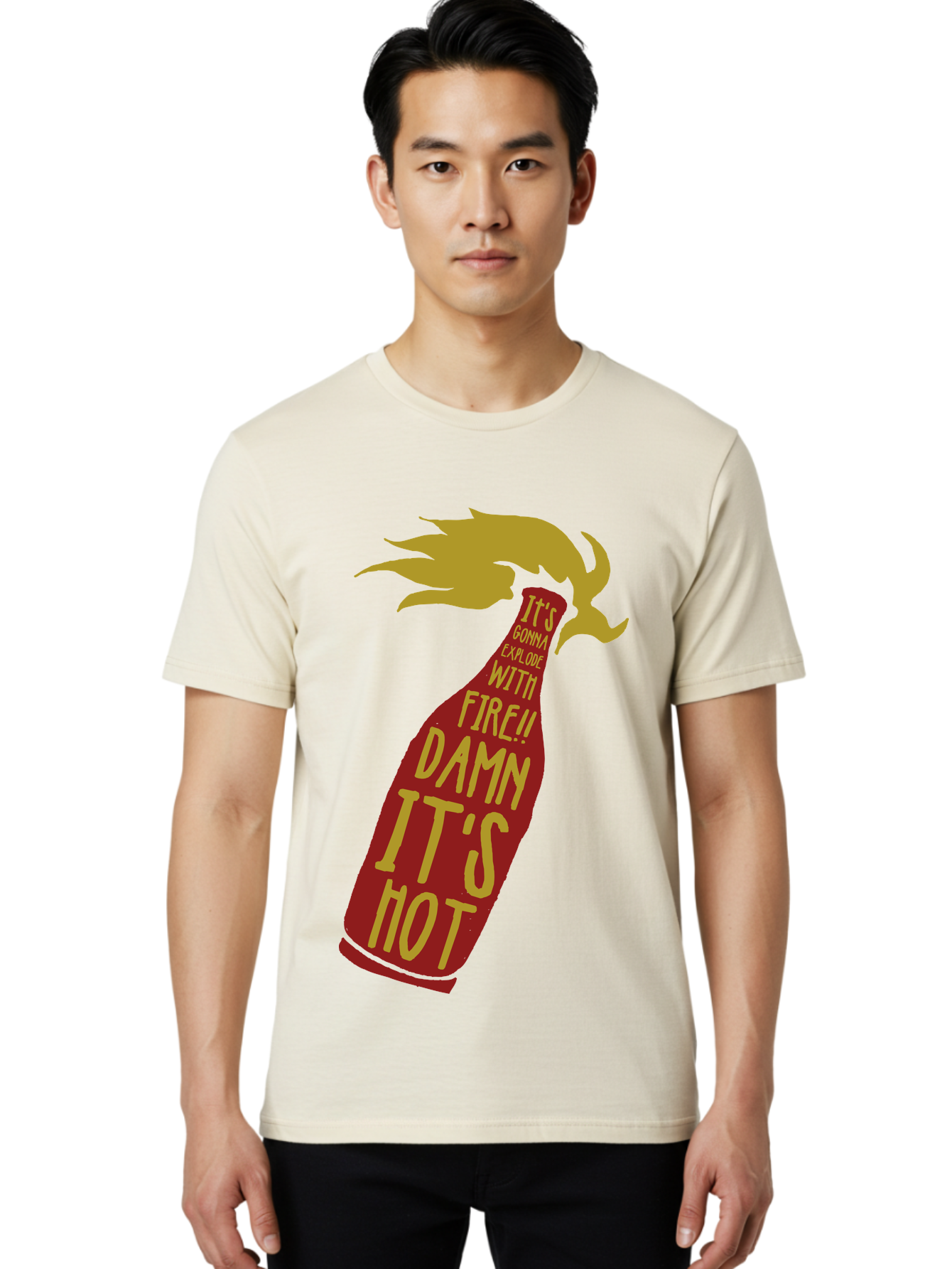 Molotov Explode Men'S Graphic Tee, 100% Cotton, Comfortable Casual Summer Wear, Machine Washable, Hot Sauce, Spicy Food, Condiment Bottle, Fire, Explosion, Bold Typography, Fiery Flavor, Culinary Art Aae506