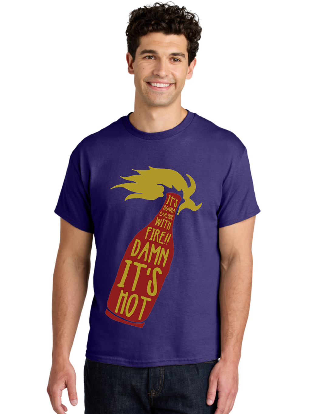Molotov Explode Men'S Graphic Tee, 100% Cotton, Comfortable Casual Summer Wear, Machine Washable, Hot Sauce, Spicy Food, Condiment Bottle, Fire, Explosion, Bold Typography, Fiery Flavor, Culinary Art Aae506