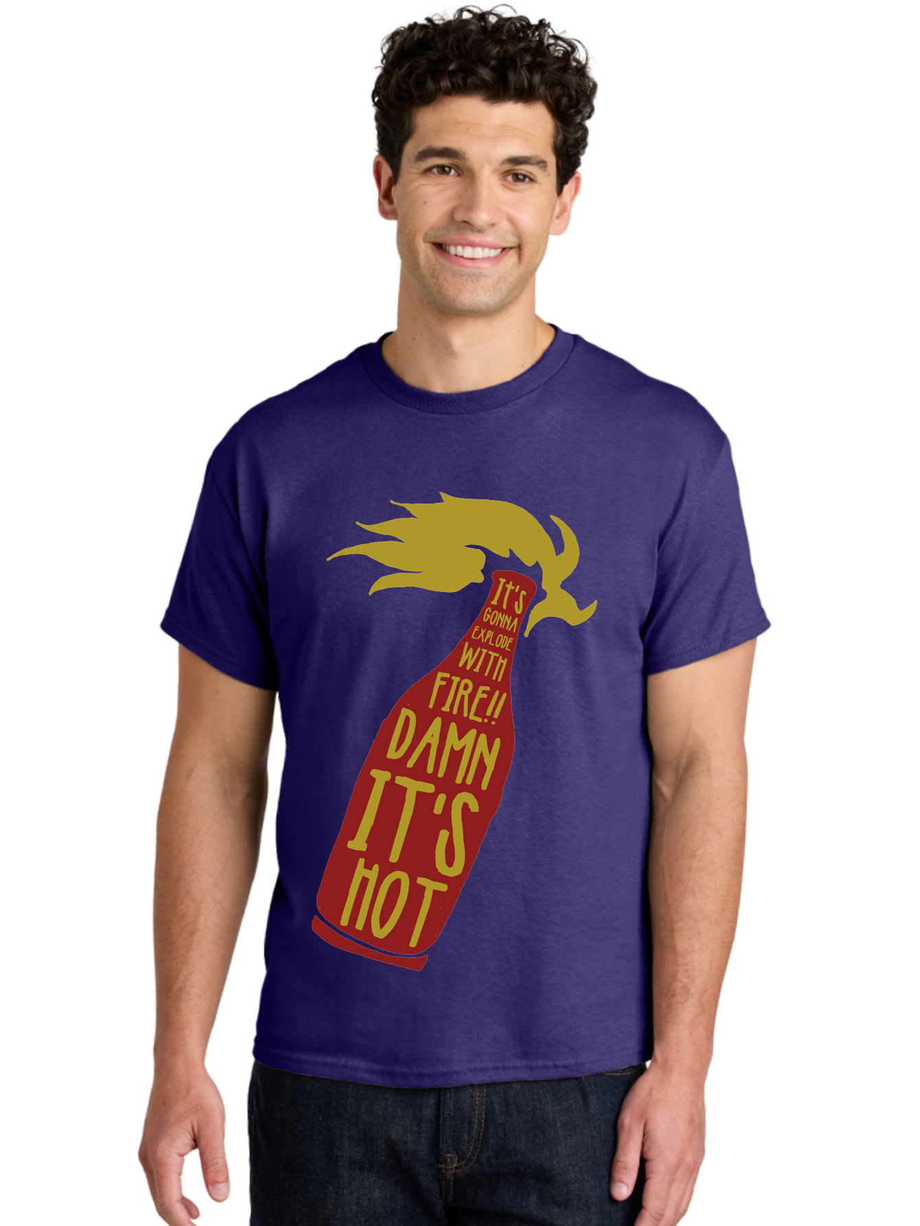 Molotov Explode Men'S Graphic Tee, 100% Cotton, Comfortable Casual Summer Wear, Machine Washable, Hot Sauce, Spicy Food, Condiment Bottle, Fire, Explosion, Bold Typography, Fiery Flavor, Culinary Art Aae506