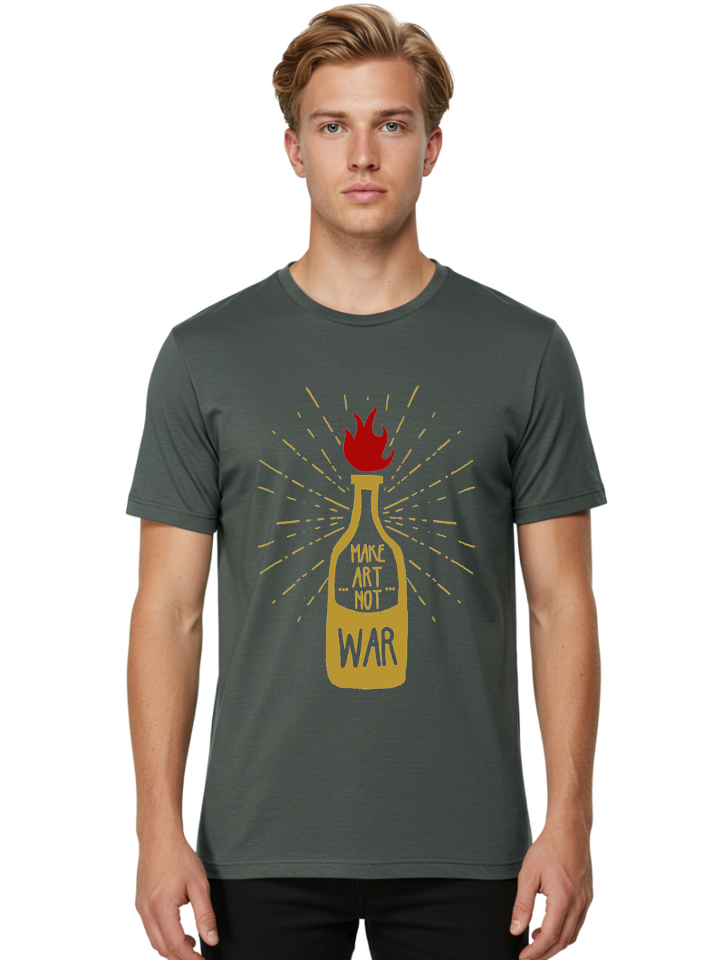 Molotov Solution Men'S Graphic Tee, 100% Cotton, Comfortable Casual Summer Wear, Machine Washable, Molotov Cocktail, Protest Art, Anti-War Message, Fiery Passion, Creative Activism, Peace Movement, Social Commentary, Fiery Protest Aae507
