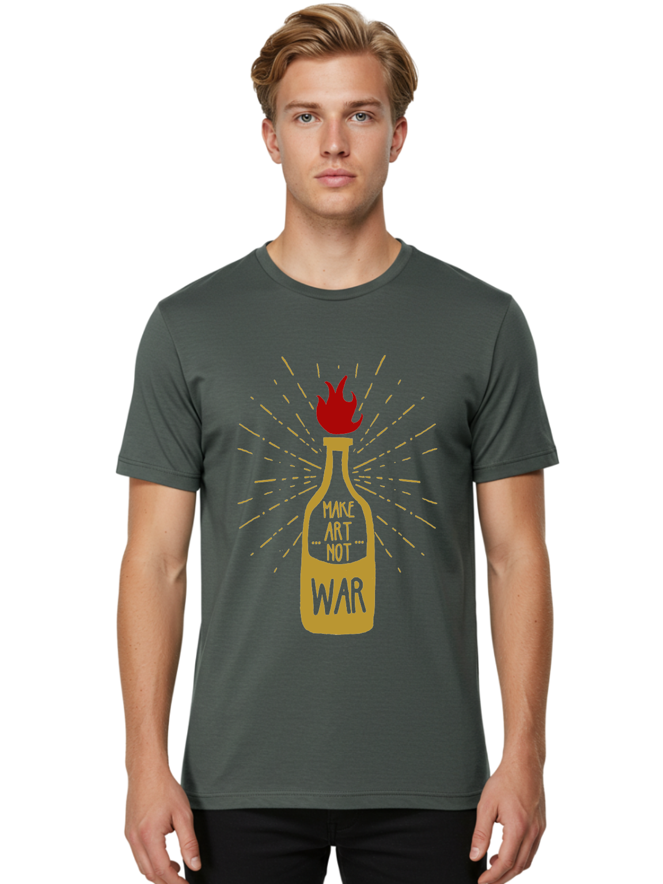 Molotov Solution Men'S Graphic Tee, 100% Cotton, Comfortable Casual Summer Wear, Machine Washable, Molotov Cocktail, Protest Art, Anti-War Message, Fiery Passion, Creative Activism, Peace Movement, Social Commentary, Fiery Protest Aae507