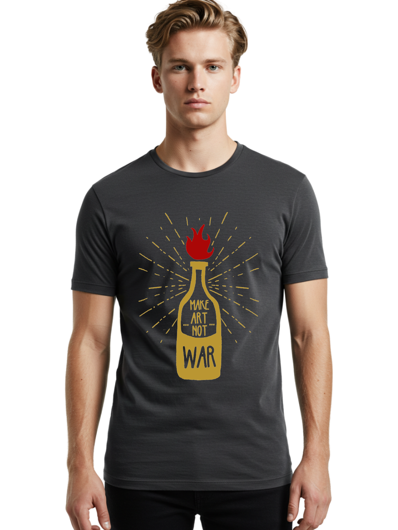 Molotov Solution Men'S Graphic Tee, 100% Cotton, Comfortable Casual Summer Wear, Machine Washable, Molotov Cocktail, Protest Art, Anti-War Message, Fiery Passion, Creative Activism, Peace Movement, Social Commentary, Fiery Protest Aae507