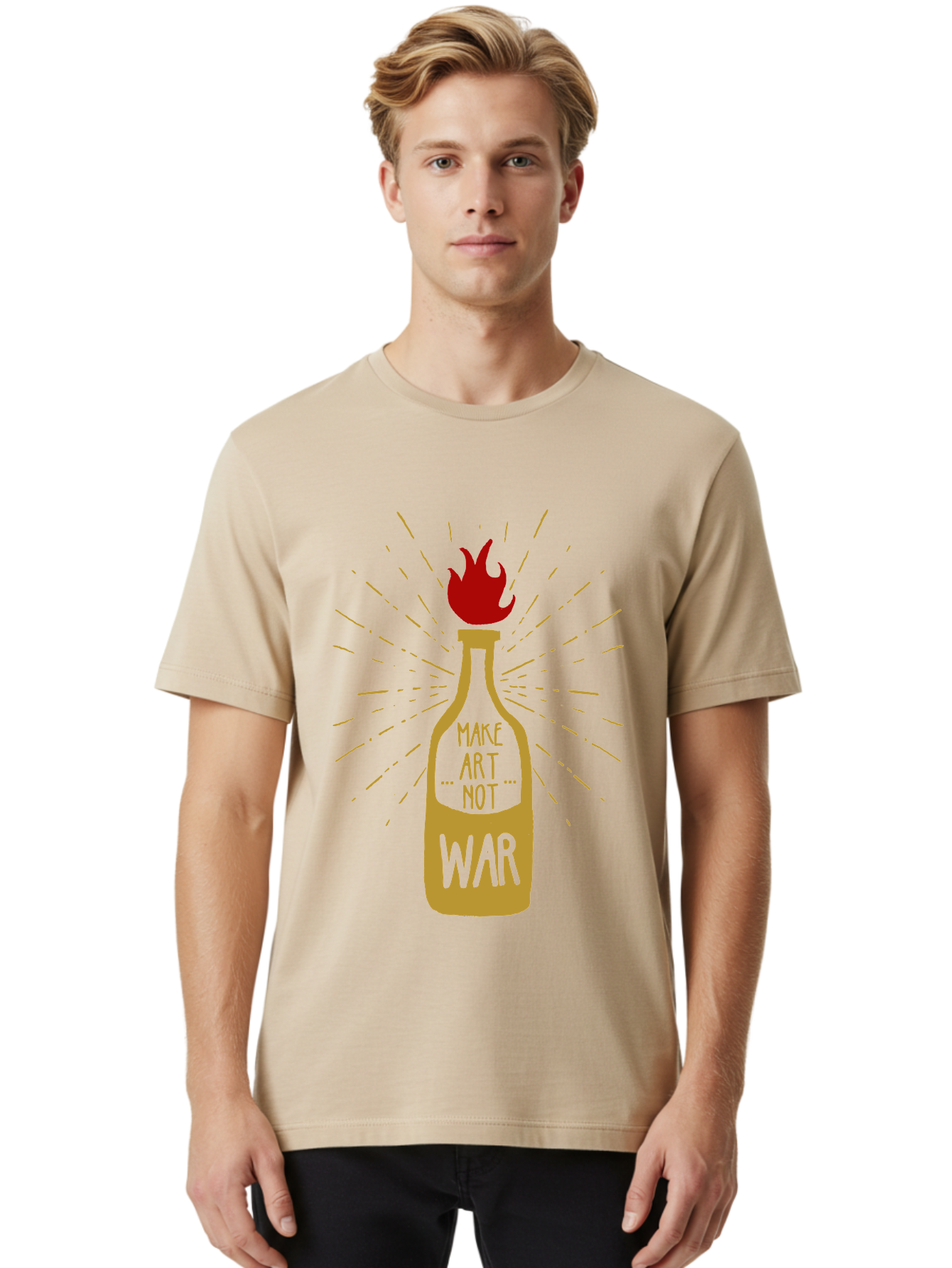 Molotov Solution Men'S Graphic Tee, 100% Cotton, Comfortable Casual Summer Wear, Machine Washable, Molotov Cocktail, Protest Art, Anti-War Message, Fiery Passion, Creative Activism, Peace Movement, Social Commentary, Fiery Protest Aae507