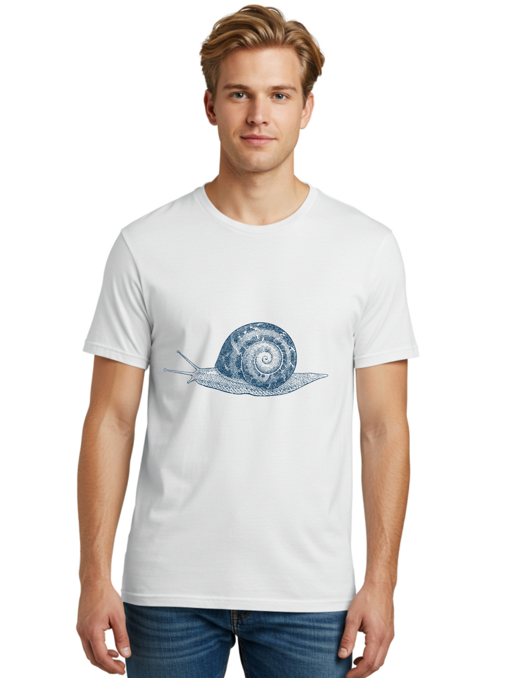 Moon Snail Men'S Graphic Tee, 100% Cotton, Comfortable Casual Summer Wear, Machine Washable, Garden Snail, Spiral Shell, Leaf Illustration, Slow-Moving Creature, Nature Illustration, Snail Art, Detailed Texture, Organic Design Aae508