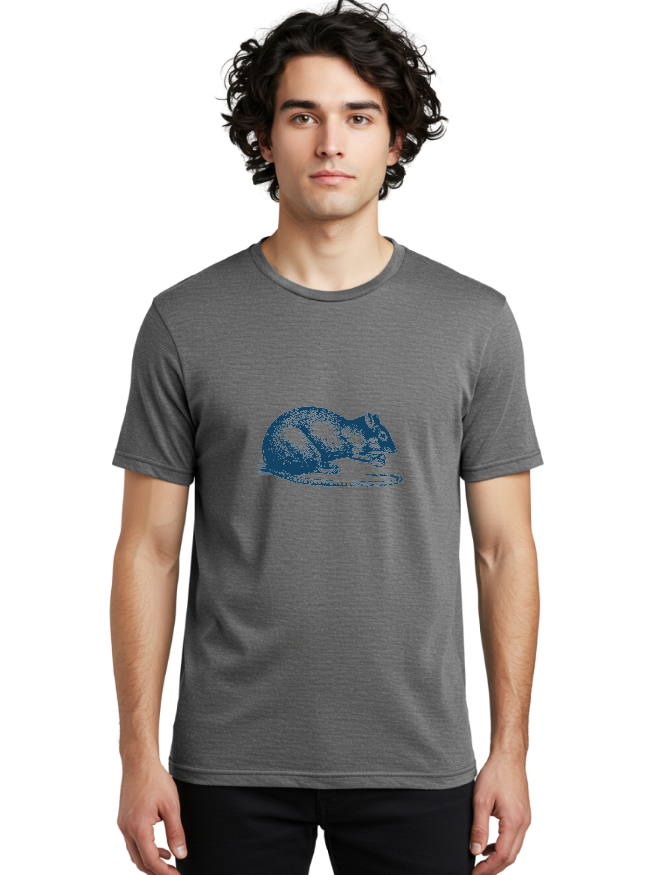 Mouse Men'S Graphic Tee, 100% Cotton, Comfortable Casual Summer Wear, Machine Washable, Mouse Eating, Rodent Illustration, Detailed Drawing, Blue On Green, Animal Art, Wildlife Imagery, Small Mammal Aae513