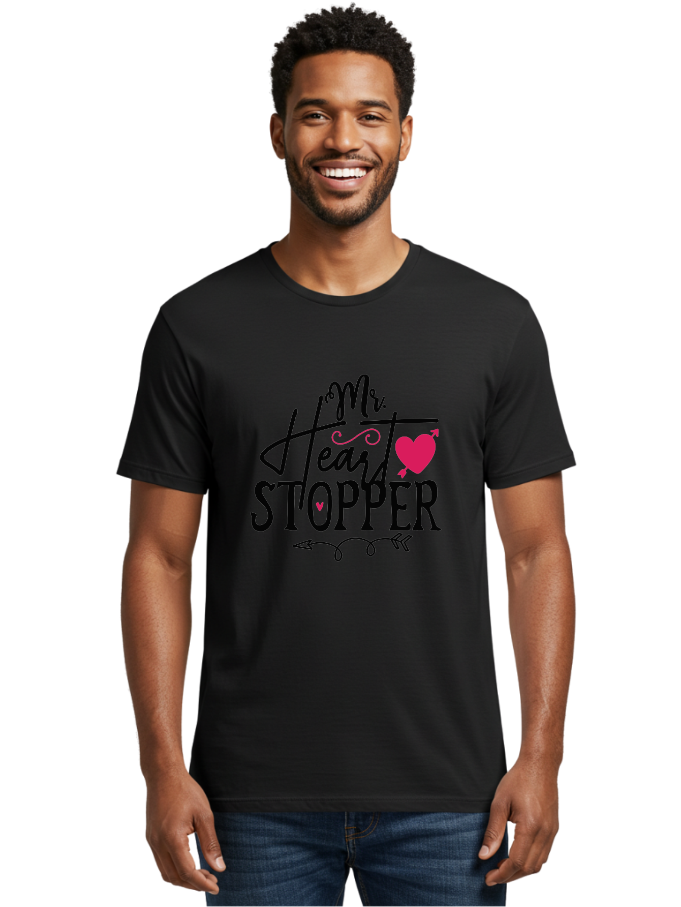 Mr. Heart Stopper Men'S Graphic Tee, 100% Cotton, Comfortable Casual Summer Wear, Machine Washable, Heartstopper, Love Quote, Heartwarming Phrase, Cute Design, Mr. Heartstopper, Arrow Symbol, Pink Heart, Romantic Gesture Aae514