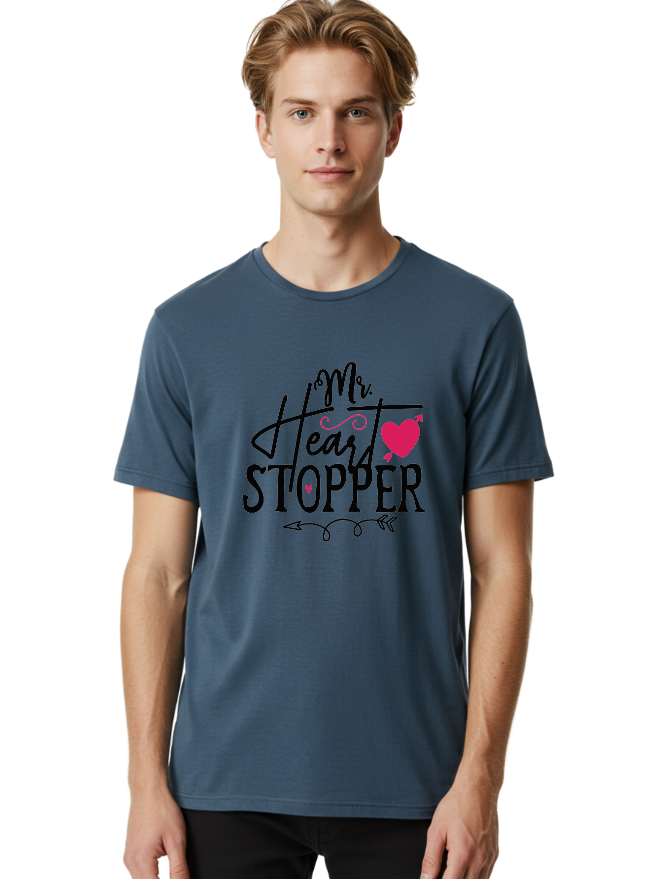 Mr. Heart Stopper Men'S Graphic Tee, 100% Cotton, Comfortable Casual Summer Wear, Machine Washable, Heartstopper, Love Quote, Heartwarming Phrase, Cute Design, Mr. Heartstopper, Arrow Symbol, Pink Heart, Romantic Gesture Aae514