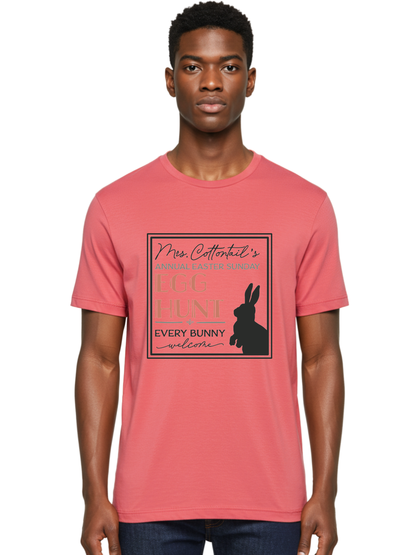 Mrs Cottontails Easter Egg Hunt Men'S Graphic Tee, 100% Cotton, Comfortable Casual Summer Wear, Machine Washable, Easter Egg Hunt, Easter Sunday, Mrs. Cottontail, Bunny Silhouette, Easter Event Invitation, Easter Celebration, Aae515