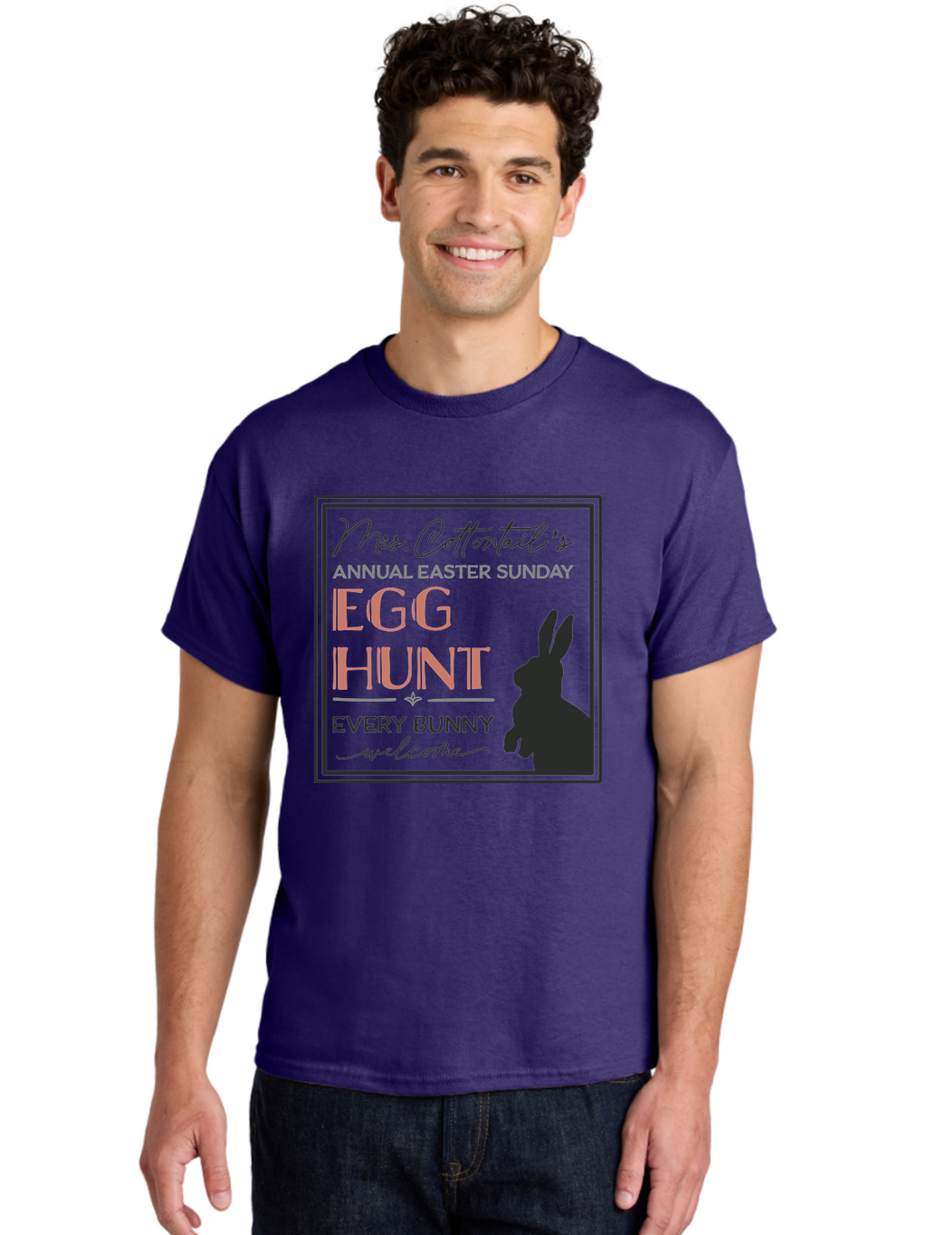 Mrs Cottontails Easter Egg Hunt Men'S Graphic Tee, 100% Cotton, Comfortable Casual Summer Wear, Machine Washable, Easter Egg Hunt, Easter Sunday, Mrs. Cottontail, Bunny Silhouette, Easter Event Invitation, Easter Celebration, Aae515