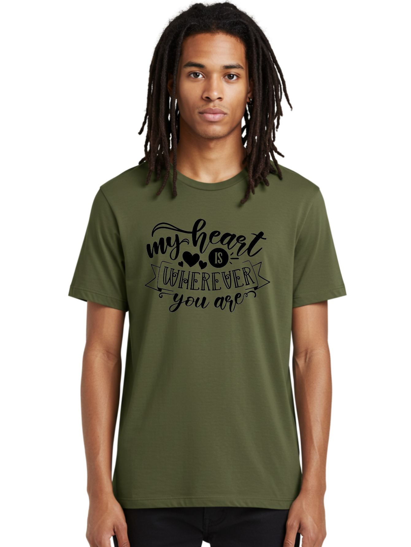 My Heart Is Wherever You Are Men'S Graphic Tee, 100% Cotton, Comfortable Casual Summer Wear, Machine Washable, Love Quote, Heart Shaped Typography, Romantic Phrase, Heartfelt Message, Cute Design, Inspirational Words, Emotional Quote, Aae520