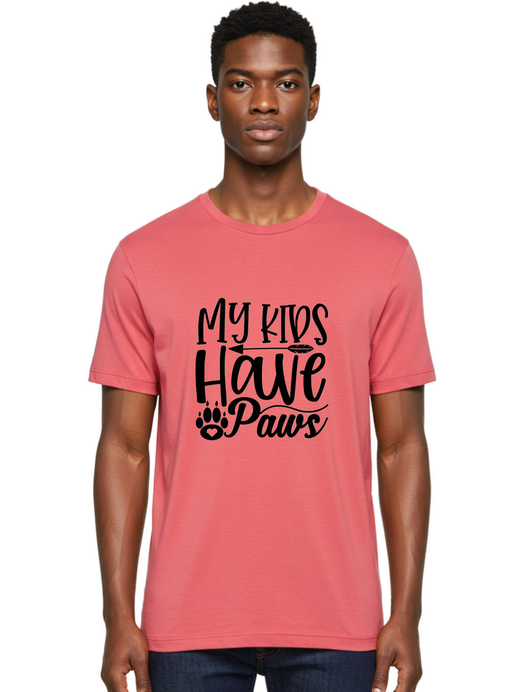 My Kids Have Paws Men'S Graphic Tee, 100% Cotton, Comfortable Casual Summer Wear, Machine Washable, Funny Dog Quote, Pet Owners, Animal Lovers, Kids With Pets, Cute Dog Sayings, Paw Print Design, Dog Mom Gifts Aae521