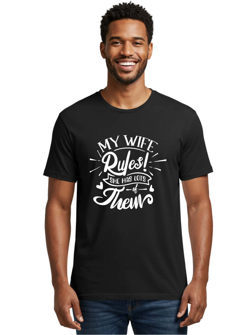 My Wife Rules-W Men'S Graphic Tee, 100% Cotton, Comfortable Casual Summer Wear, Machine Washable, Funny Quote, Wife Rules, Humorous Saying, Marriage Joke, Funny T-Shirt, Witty Phrase, Relationship Humor, Playful Design Aae524