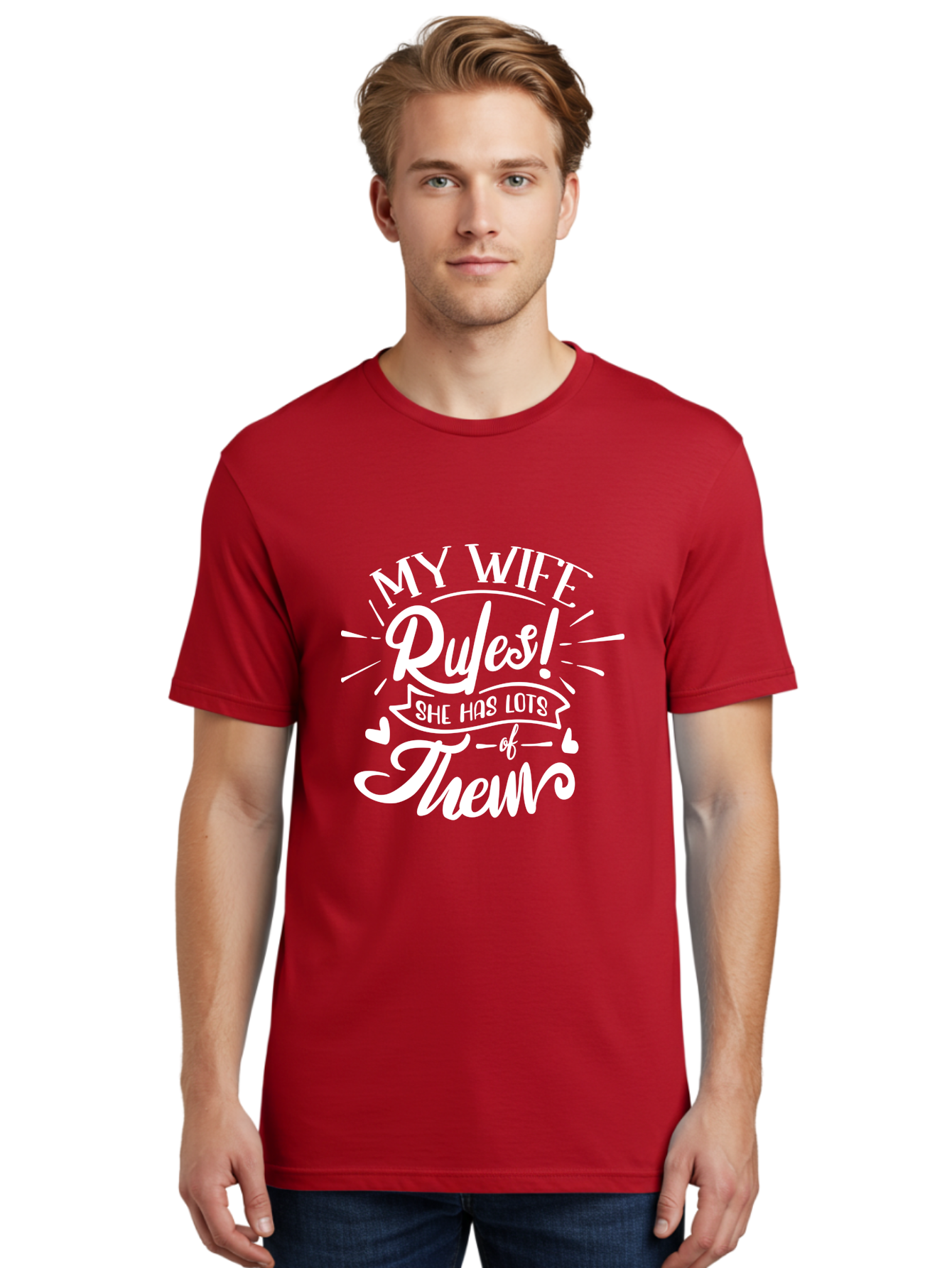 My Wife Rules-W Men'S Graphic Tee, 100% Cotton, Comfortable Casual Summer Wear, Machine Washable, Funny Quote, Wife Rules, Humorous Saying, Marriage Joke, Funny T-Shirt, Witty Phrase, Relationship Humor, Playful Design Aae524