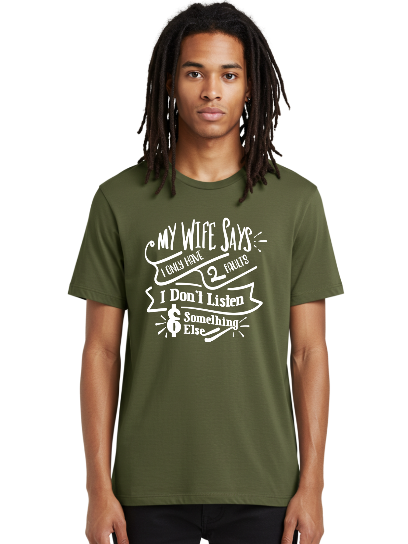 My Wife Says I Only Have 2 Faults-W Men'S Graphic Tee, 100% Cotton, Comfortable Casual Summer Wear, Machine Washable, Funny Saying, Humorous Quote, Marriage Humor, Witty Phrase, Playful Text, Dollar Sign, Quirky Design, Marriage Joke, Aae526