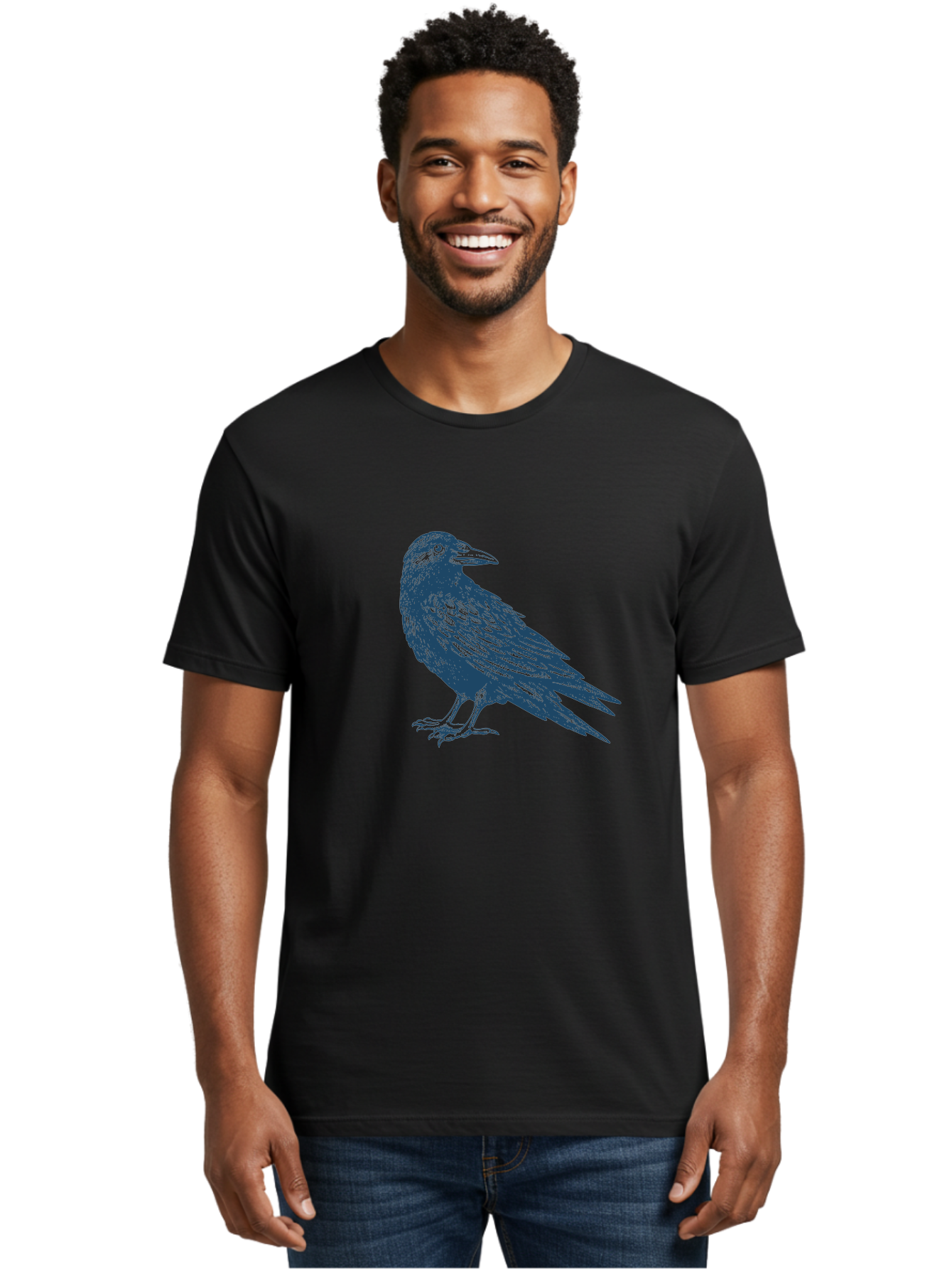 Mystic Raven Men'S Graphic Tee, 100% Cotton, Comfortable Casual Summer Wear, Machine Washable, Dark Crow, Raven Silhouette, Bird Illustration, Mysterious Animal, Wildlife Art, Gothic Symbol, Sharp Beak, Feathered Creature, Symbolic Bird Aae527